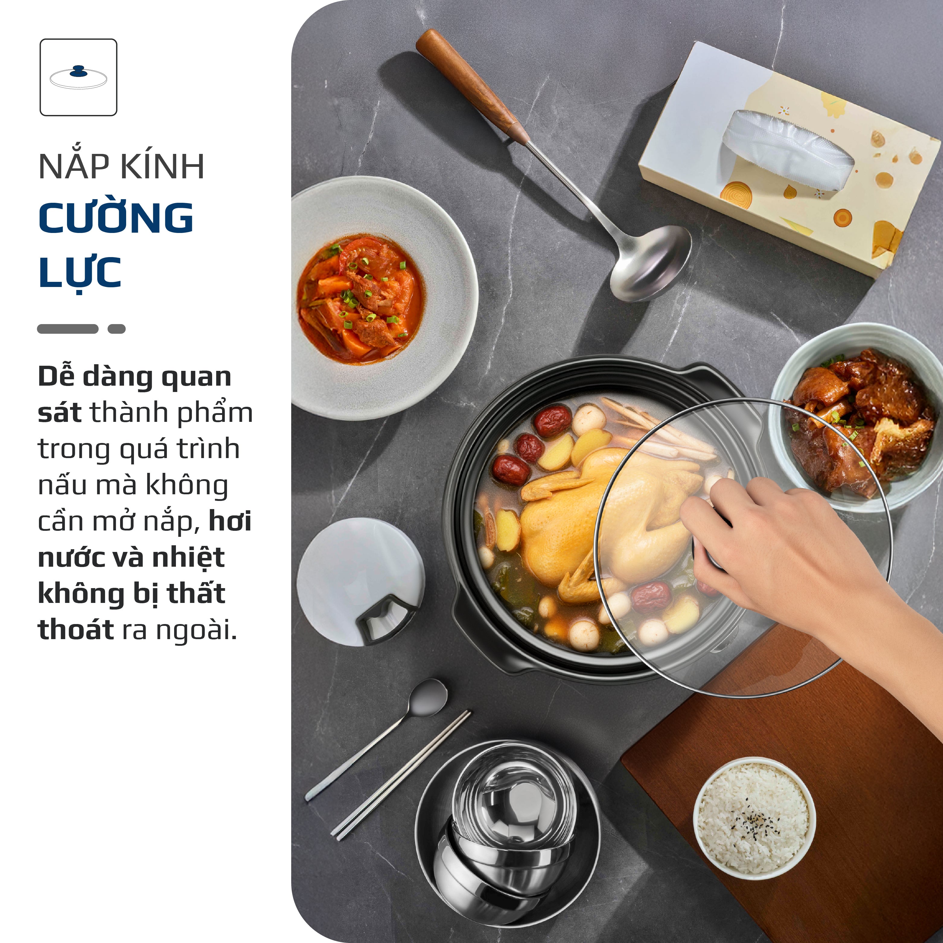 Nồi Nấu Chậm OLIVO SC25/SC30 - 3 Mức Nhiệt Cài Sẵn - Điều Khiển Núm Xoay - Lòng Gốm Tráng Men - Nắp Kính Cường Lực - Dung tích 2.5L/3L