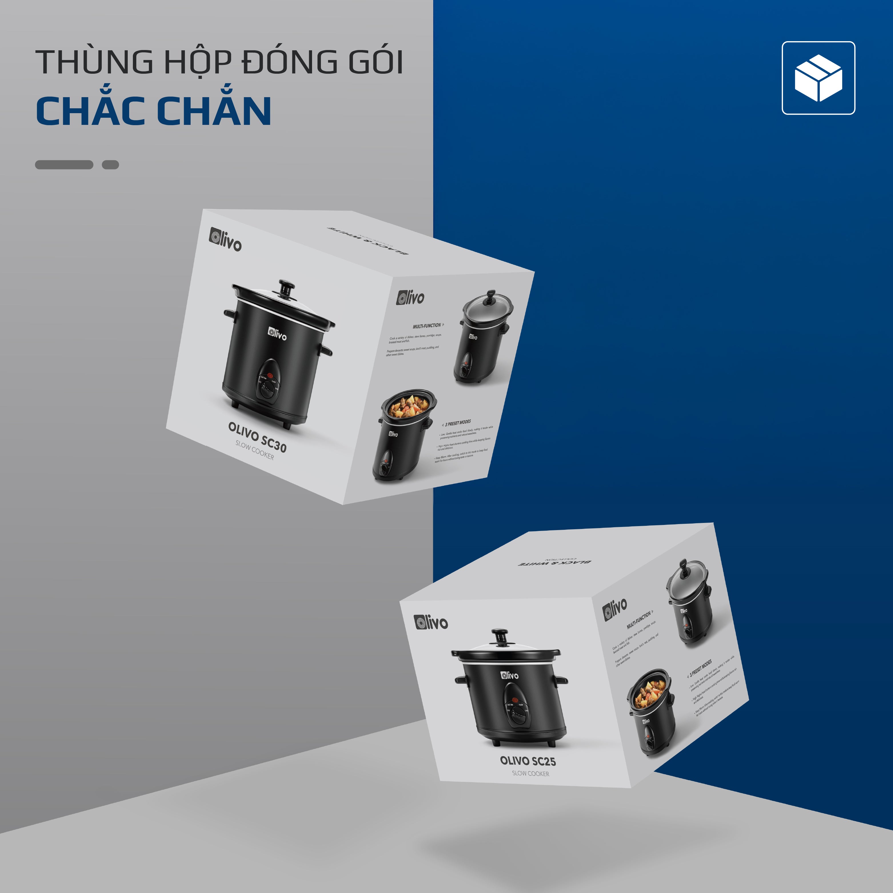 Nồi Nấu Chậm OLIVO SC25/SC30 - 3 Mức Nhiệt Cài Sẵn - Điều Khiển Núm Xoay - Lòng Gốm Tráng Men - Nắp Kính Cường Lực - Dung tích 2.5L/3L