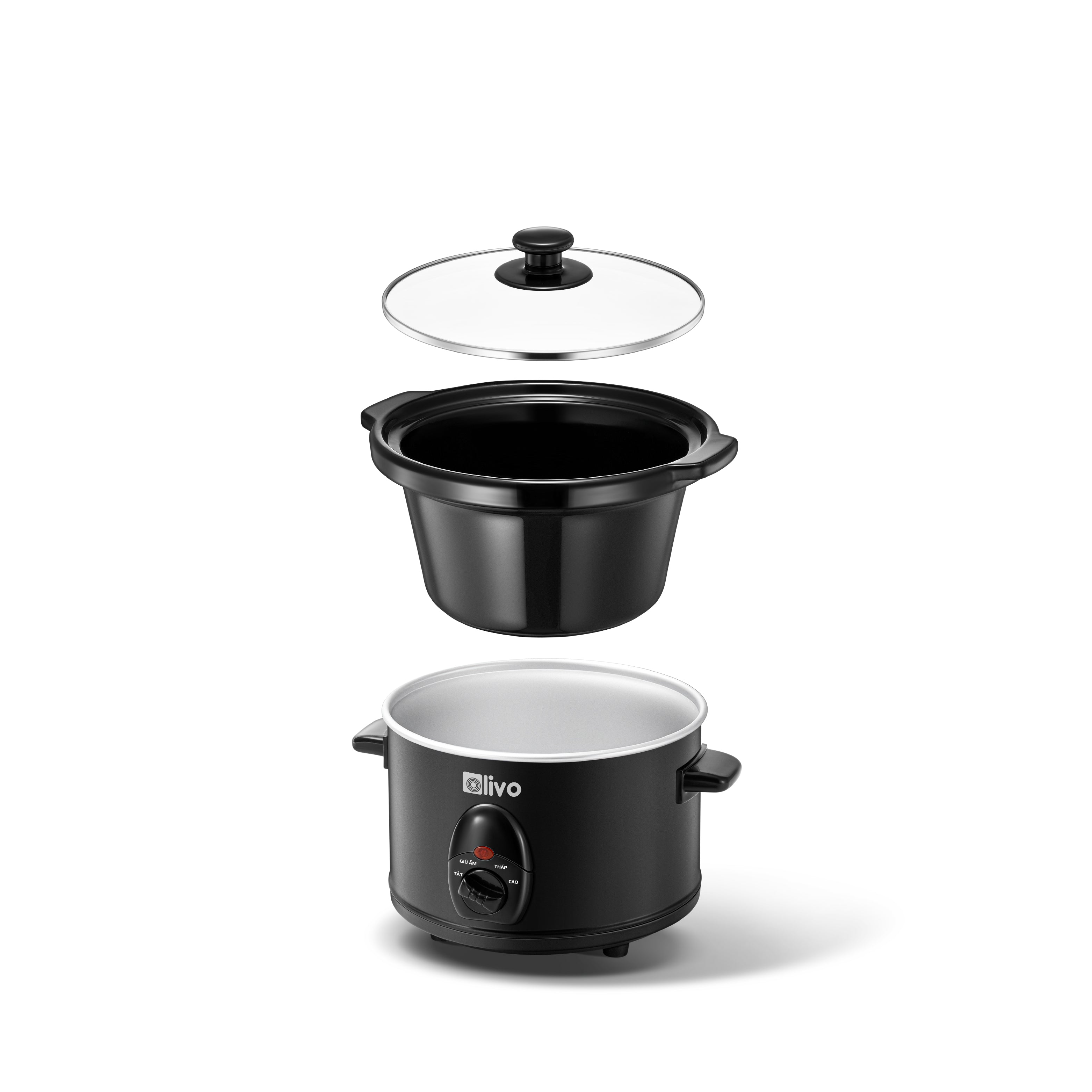 Nồi Nấu Chậm OLIVO SC25/SC30 - 3 Mức Nhiệt Cài Sẵn - Điều Khiển Núm Xoay - Lòng Gốm Tráng Men - Nắp Kính Cường Lực - Dung tích 2.5L/3L
