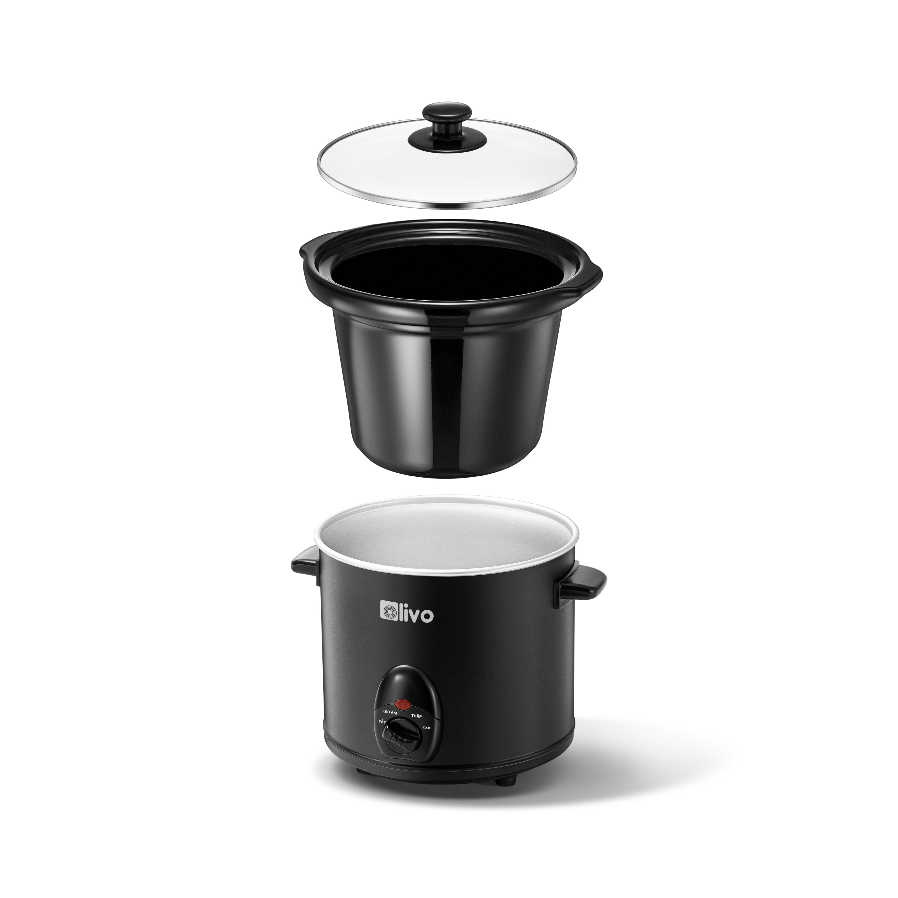 Nồi Nấu Chậm OLIVO SC25/SC30 - 3 Mức Nhiệt Cài Sẵn - Điều Khiển Núm Xoay - Lòng Gốm Tráng Men - Nắp Kính Cường Lực - Dung tích 2.5L/3L