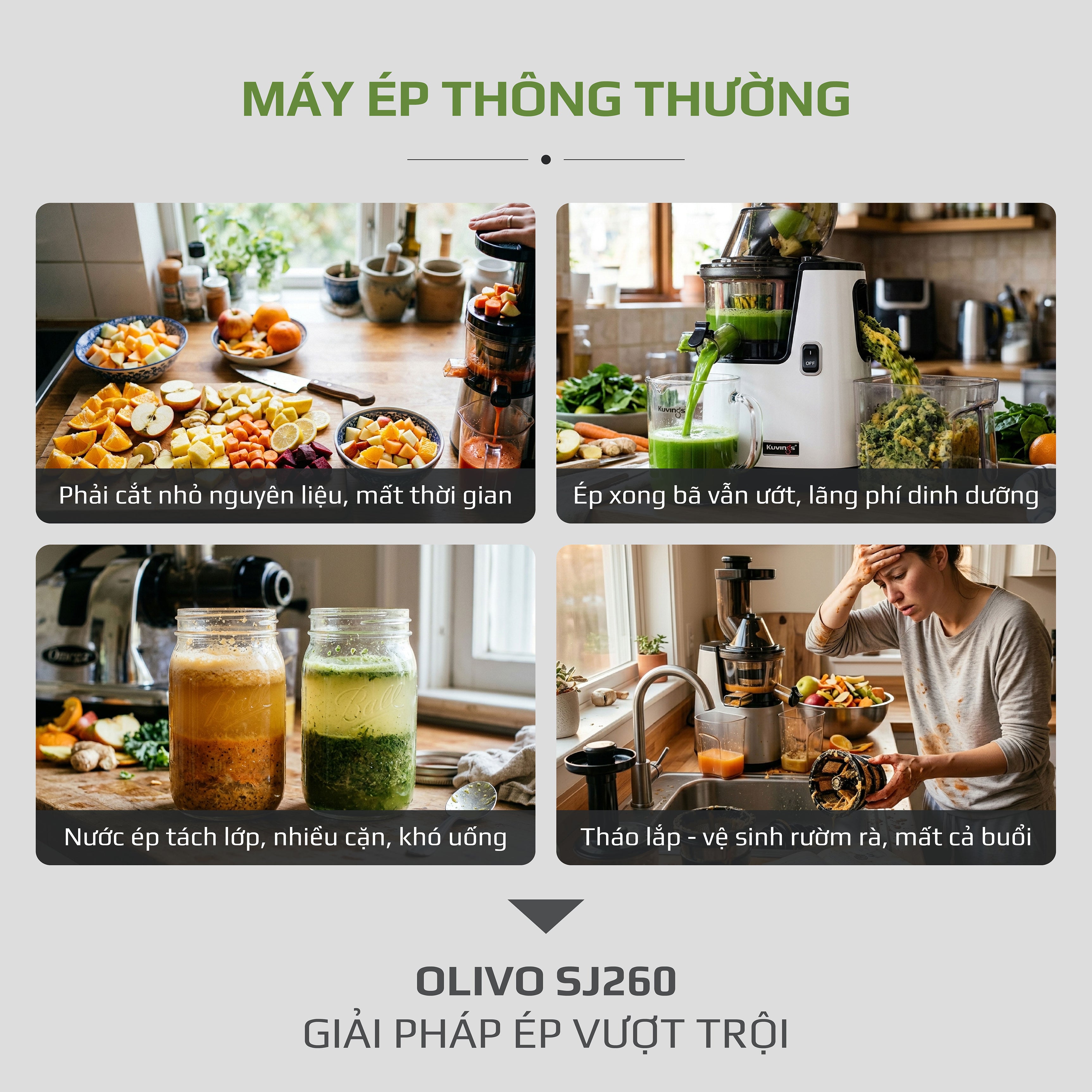 Máy Ép Chậm OLIVO SJ260 - Màu Solara, Lưỡi Dao Kép, Khoang Tiếp Lớn, Ép Kiệt, Dễ Dàng Vệ Sinh