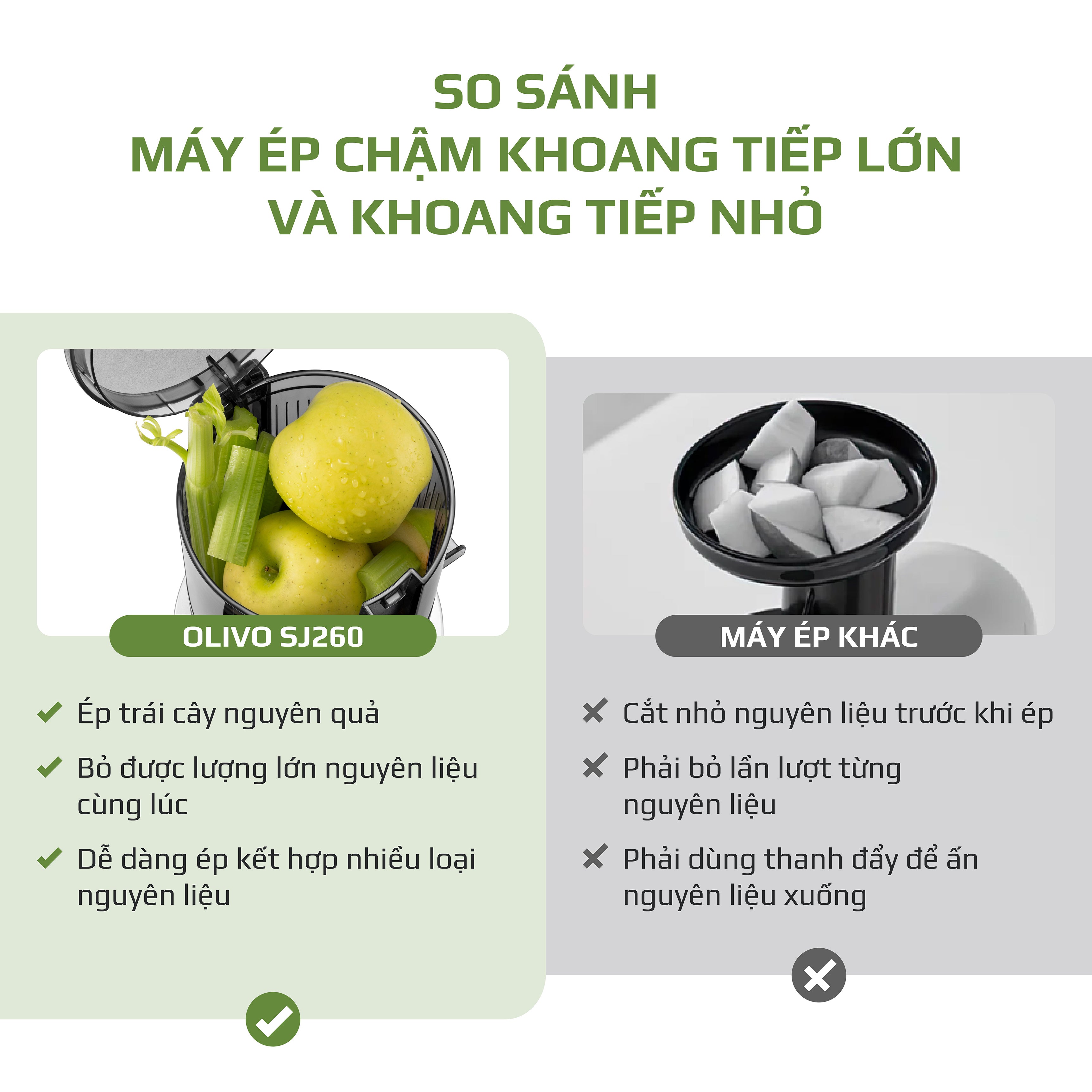 Máy Ép Chậm OLIVO SJ260 - Màu Solara, Lưỡi Dao Kép, Khoang Tiếp Lớn, Ép Kiệt, Dễ Dàng Vệ Sinh