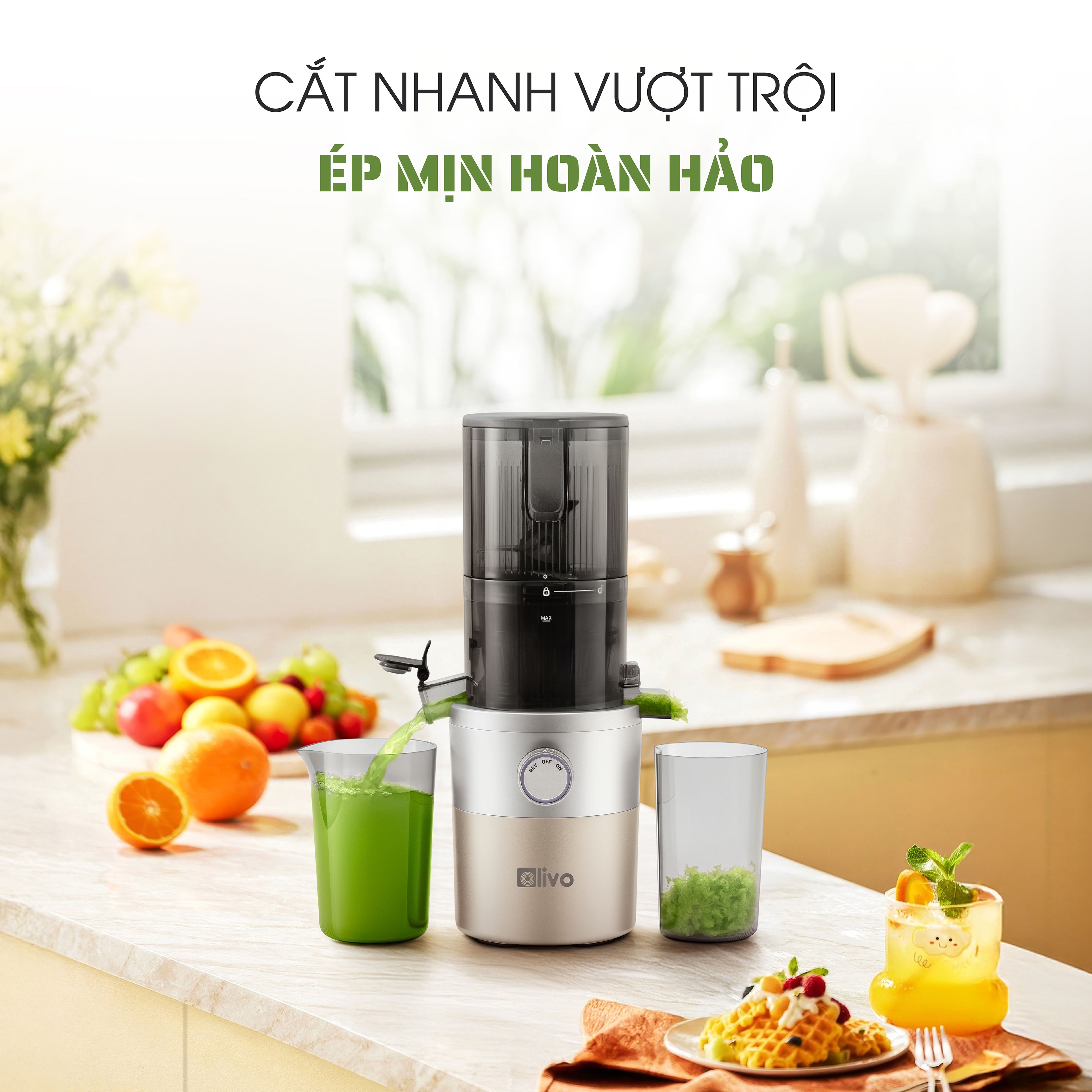 Máy Ép Chậm OLIVO SJ260 - Màu Solara, Lưỡi Dao Kép, Khoang Tiếp Lớn, Ép Kiệt, Dễ Dàng Vệ Sinh