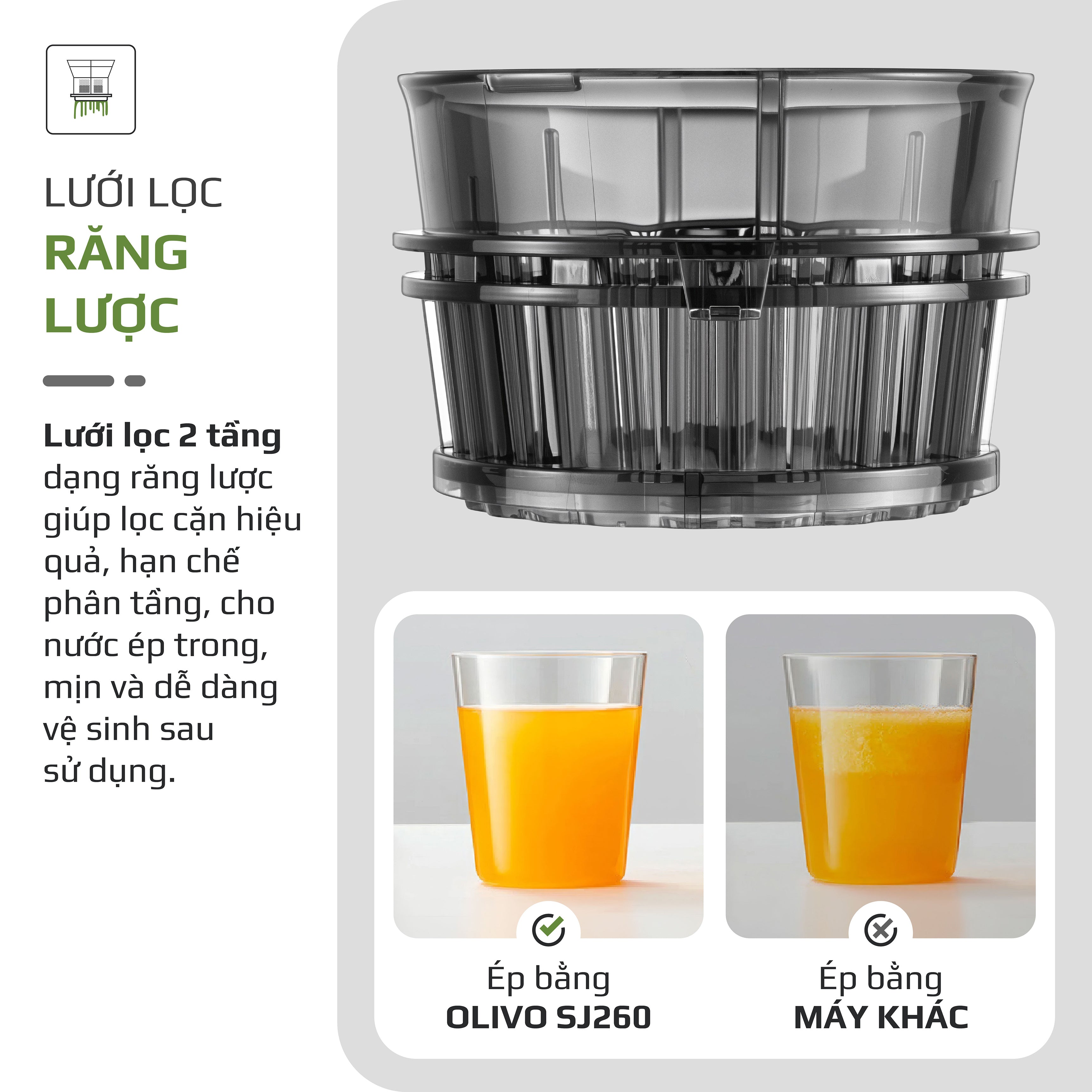 Máy Ép Chậm OLIVO SJ260 - Màu Solara, Lưỡi Dao Kép, Khoang Tiếp Lớn, Ép Kiệt, Dễ Dàng Vệ Sinh