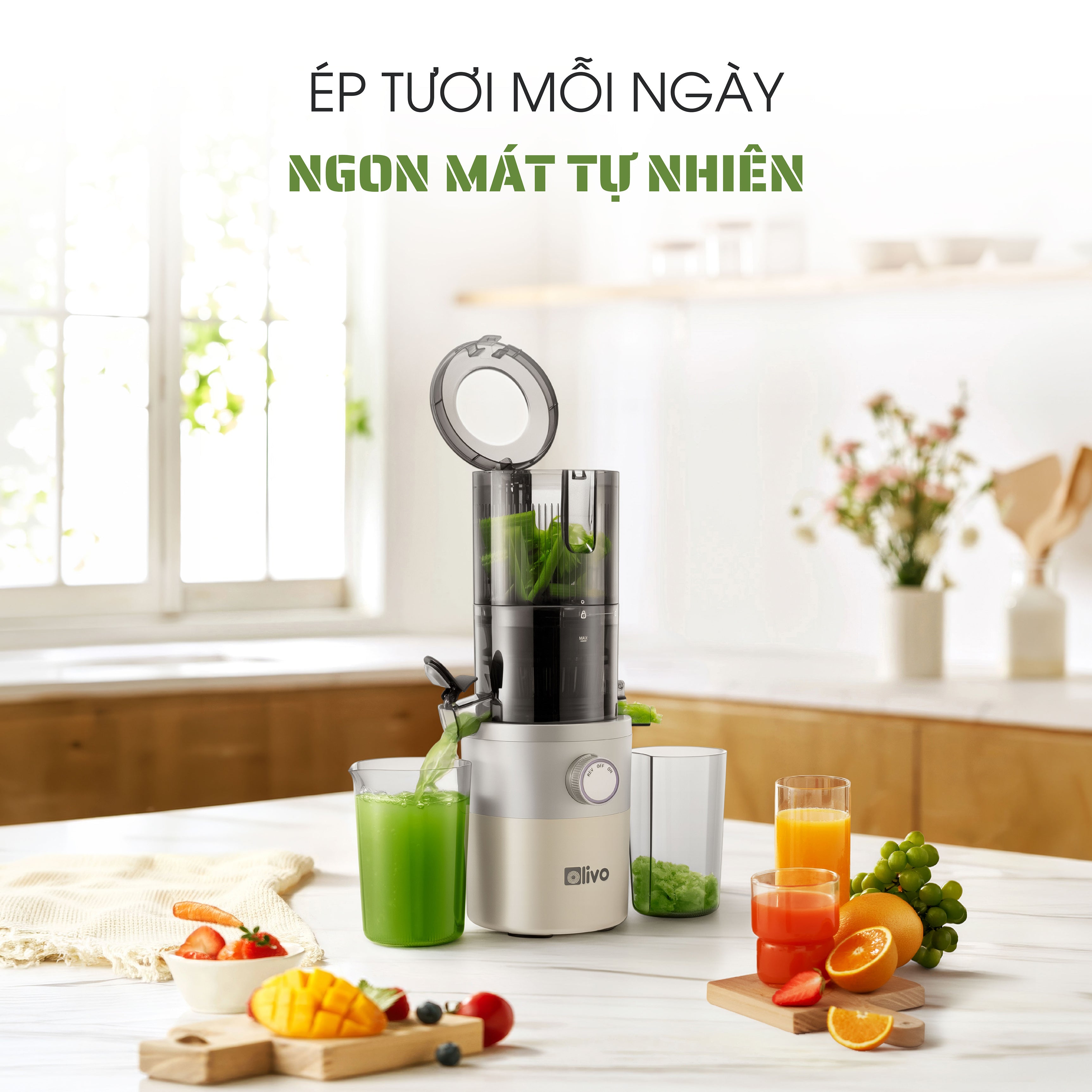 Máy Ép Chậm OLIVO SJ260 - Màu Solara, Lưỡi Dao Kép, Khoang Tiếp Lớn, Ép Kiệt, Dễ Dàng Vệ Sinh