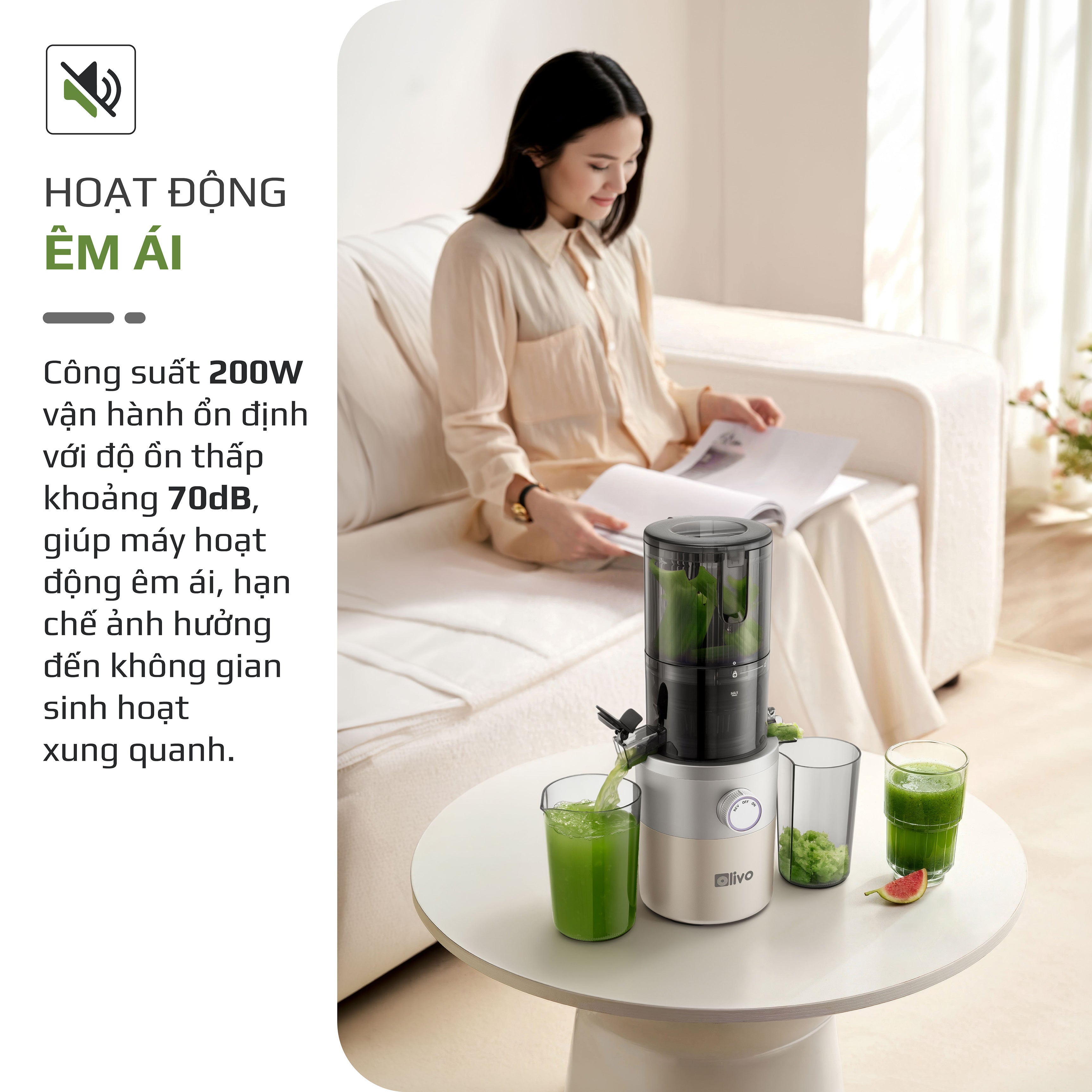 Máy Ép Chậm OLIVO SJ260 - Màu Solara, Lưỡi Dao Kép, Khoang Tiếp Lớn, Ép Kiệt, Dễ Dàng Vệ Sinh