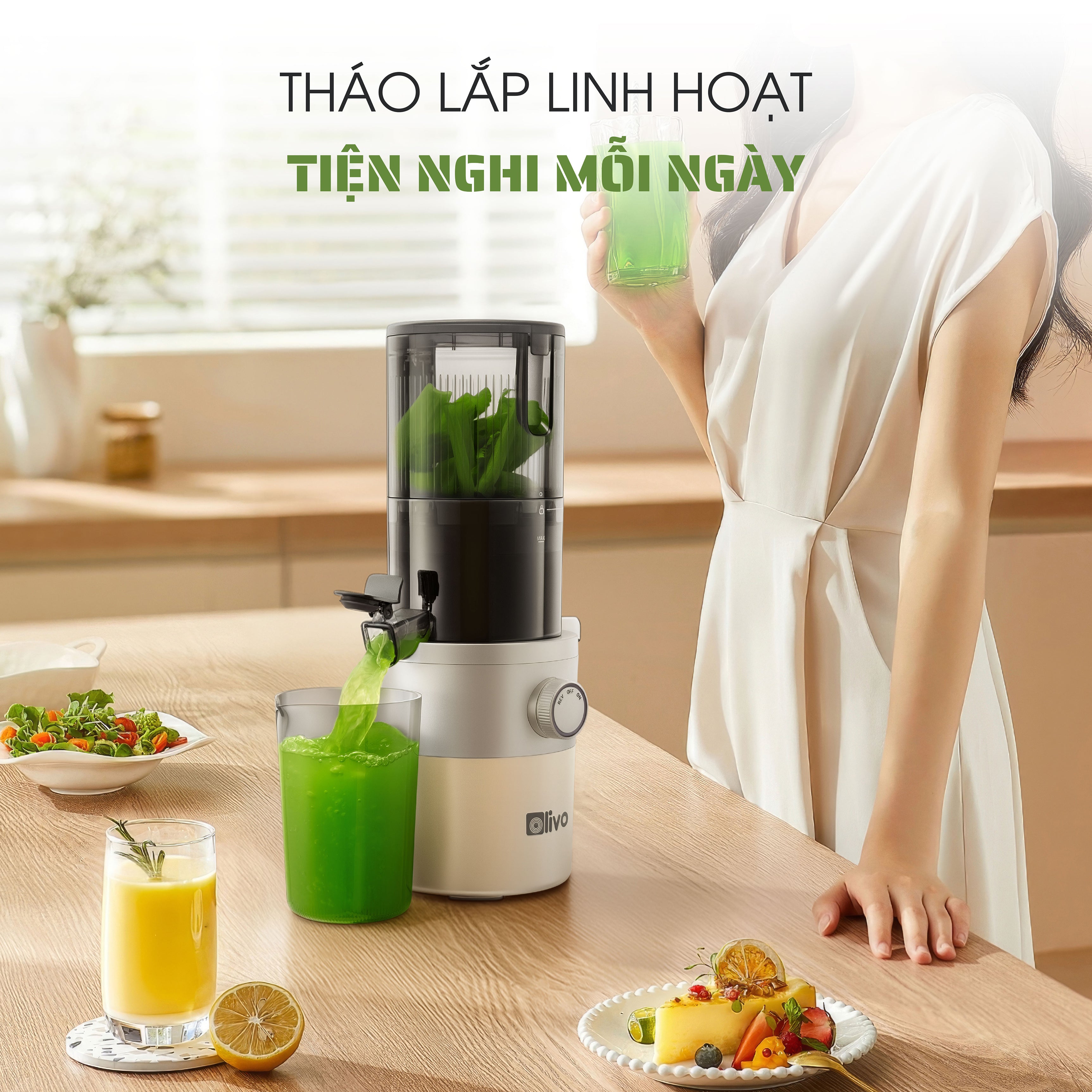 Máy Ép Chậm OLIVO SJ260 - Màu Solara, Lưỡi Dao Kép, Khoang Tiếp Lớn, Ép Kiệt, Dễ Dàng Vệ Sinh