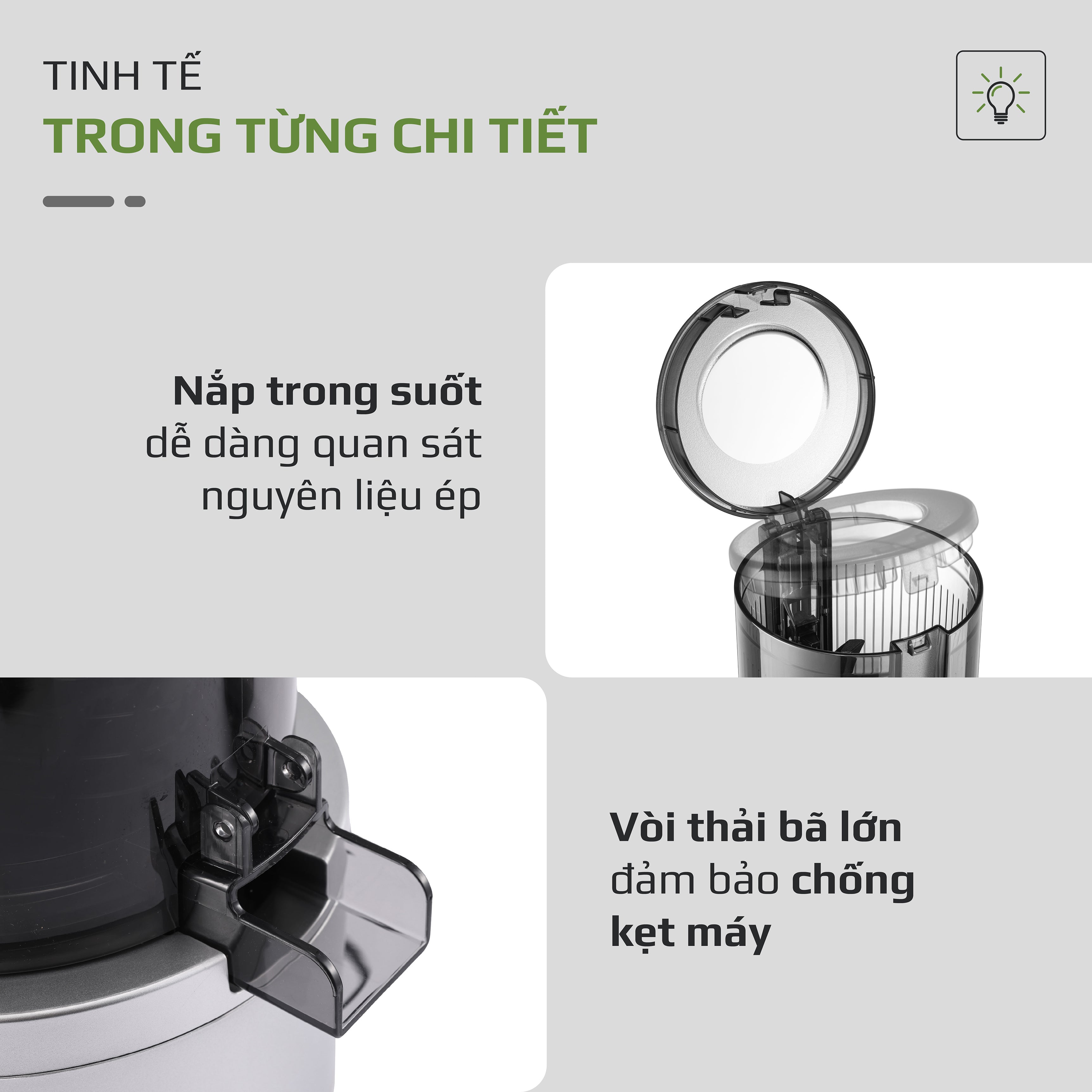 Máy Ép Chậm OLIVO SJ260 - Màu Solara, Lưỡi Dao Kép, Khoang Tiếp Lớn, Ép Kiệt, Dễ Dàng Vệ Sinh