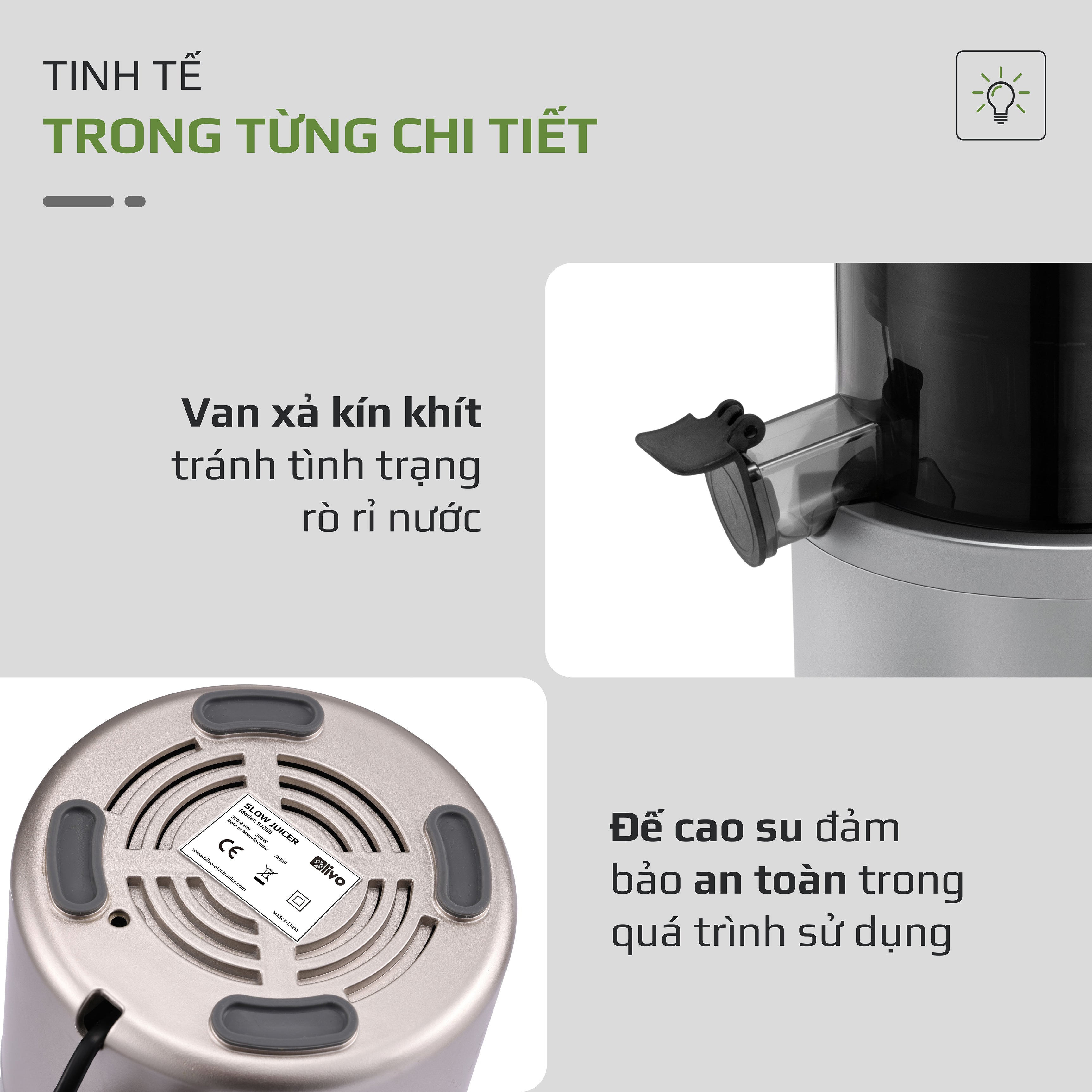 Máy Ép Chậm OLIVO SJ260 - Màu Solara, Lưỡi Dao Kép, Khoang Tiếp Lớn, Ép Kiệt, Dễ Dàng Vệ Sinh