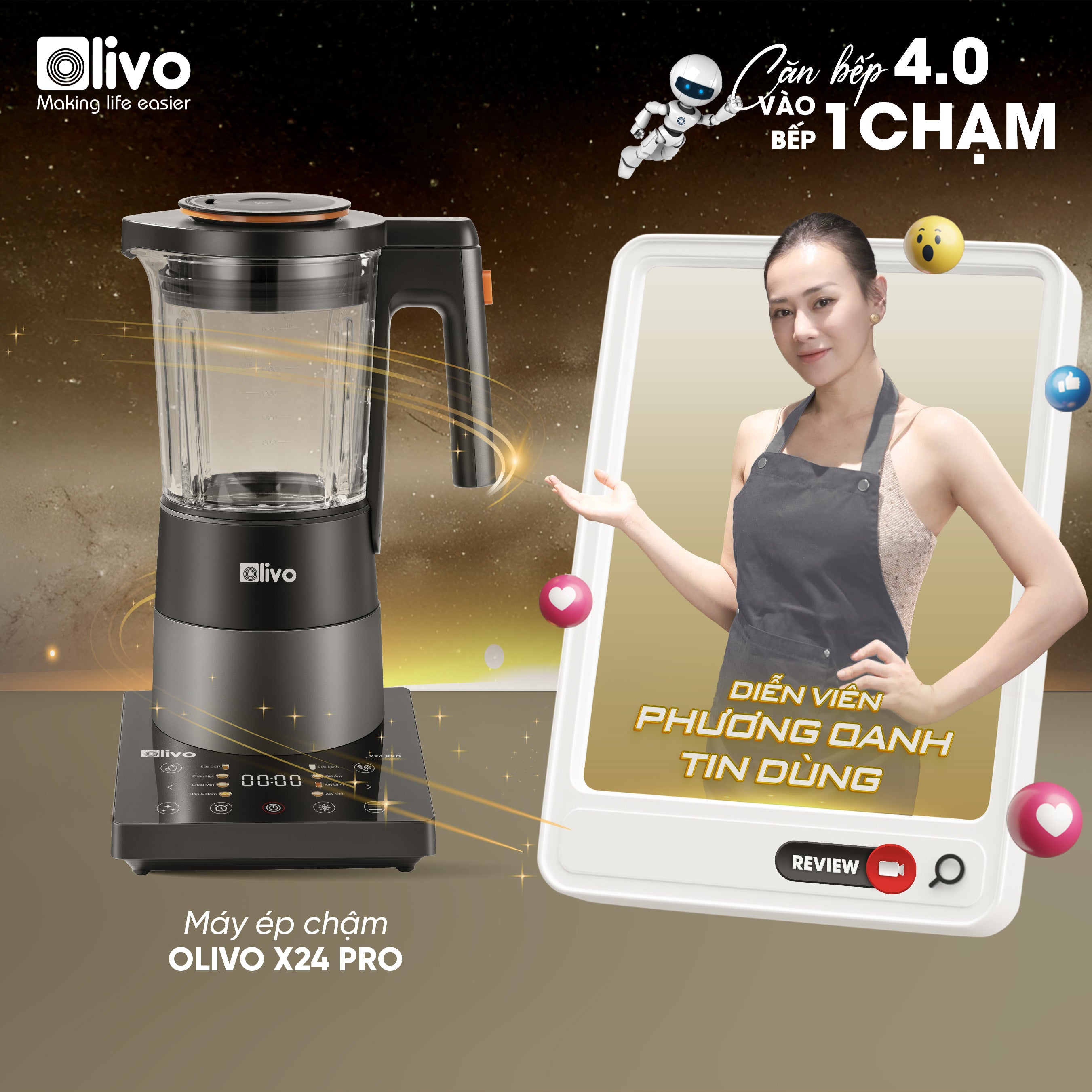 Máy Xay Nấu Đa Năng OLIVO X24 PRO - Đa Chức Năng - Chống Trào Tuyệt Đối    - Mâm Nhiệt Gốm Chống Dính