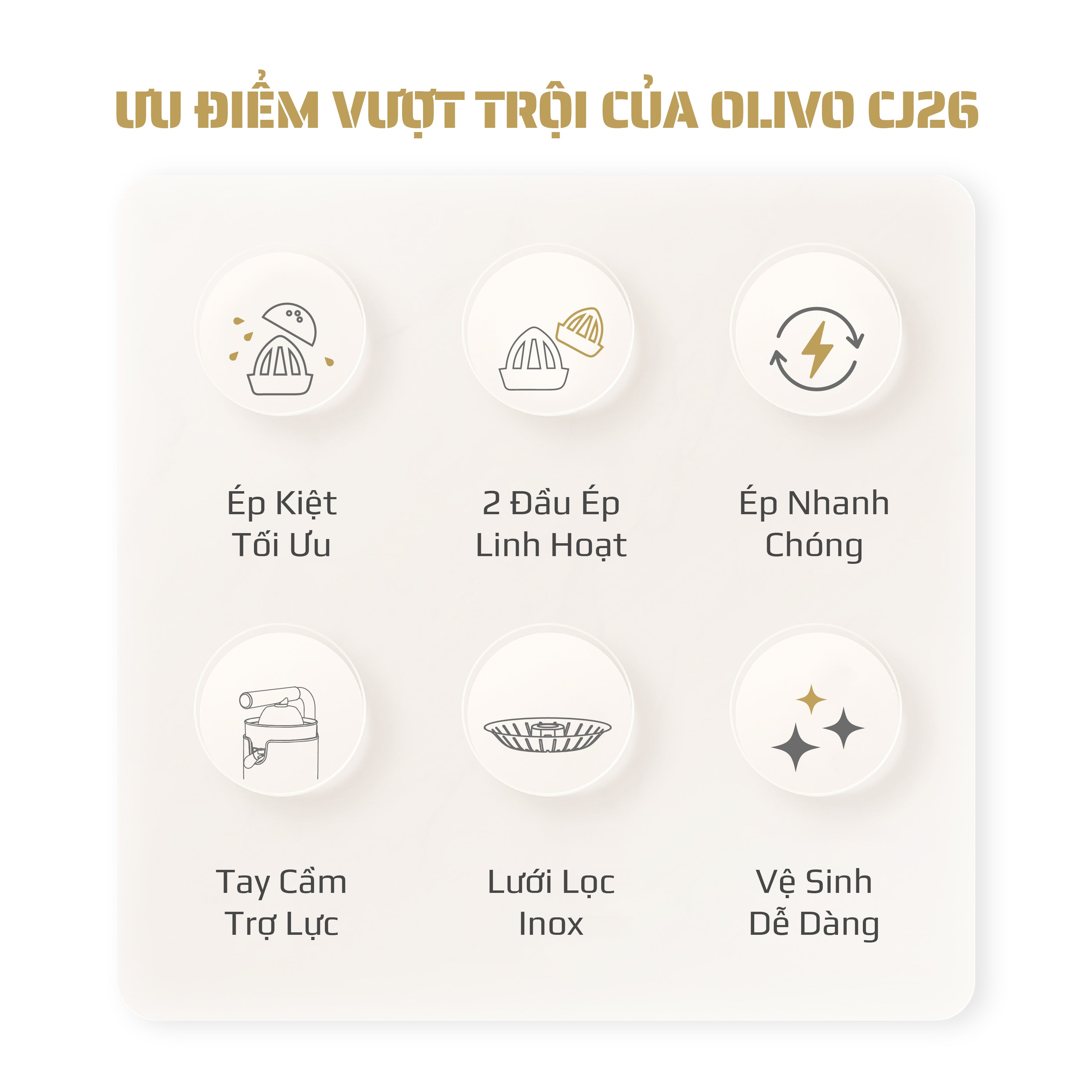 Máy Vắt Cam Trợ Lực Olivo CJ26 - Ép Kiệt Tối Ưu, Tay Cầm Trợ Lực, 2 Đầu Ép Linh Hoạt, Lưới Lọc Inox, Công Suất 600W, Thiết Kế Tối Giản Hiện Đại
