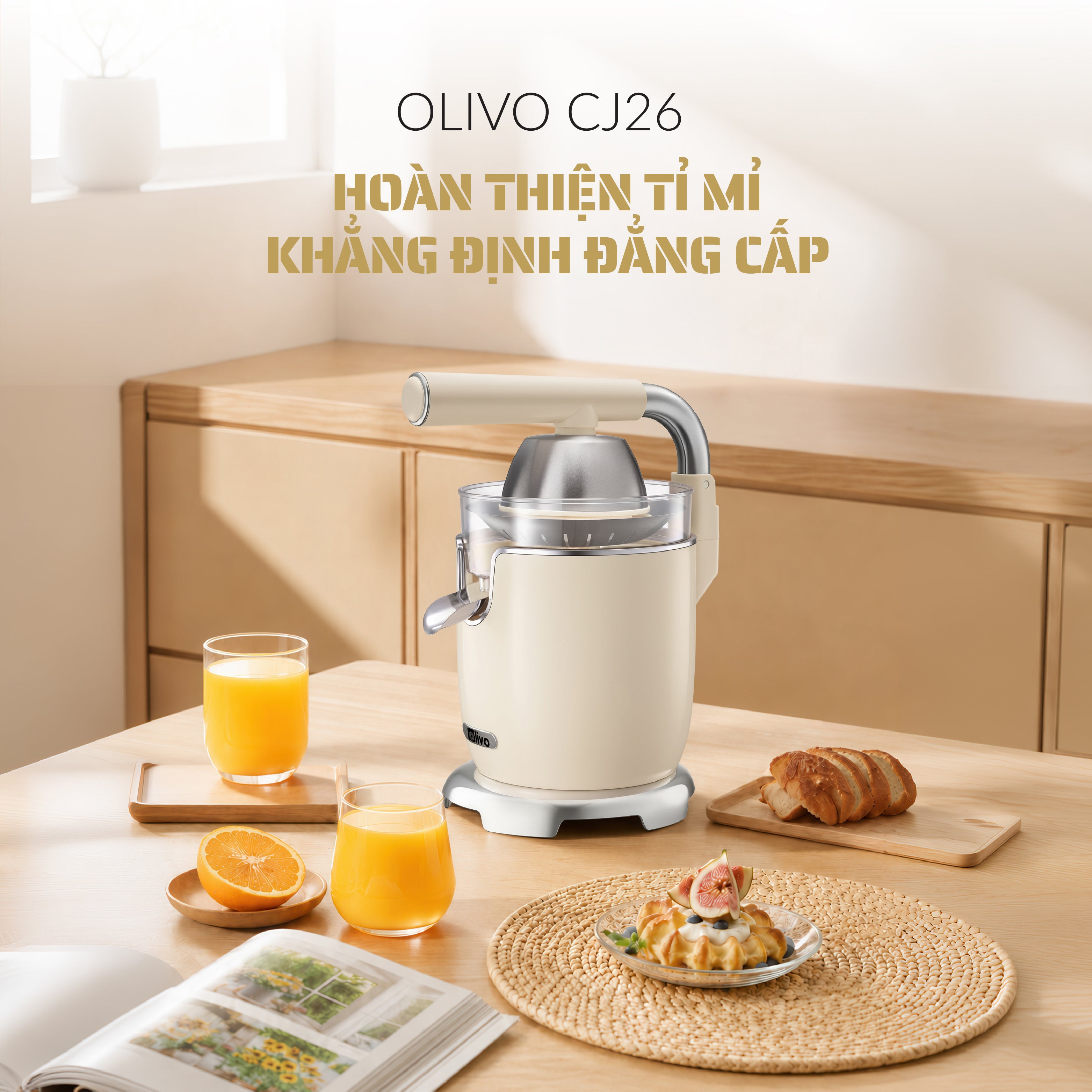 Máy Vắt Cam Trợ Lực Olivo CJ26 - Ép Kiệt Tối Ưu, Tay Cầm Trợ Lực, 2 Đầu Ép Linh Hoạt, Lưới Lọc Inox, Công Suất 600W, Thiết Kế Tối Giản Hiện Đại