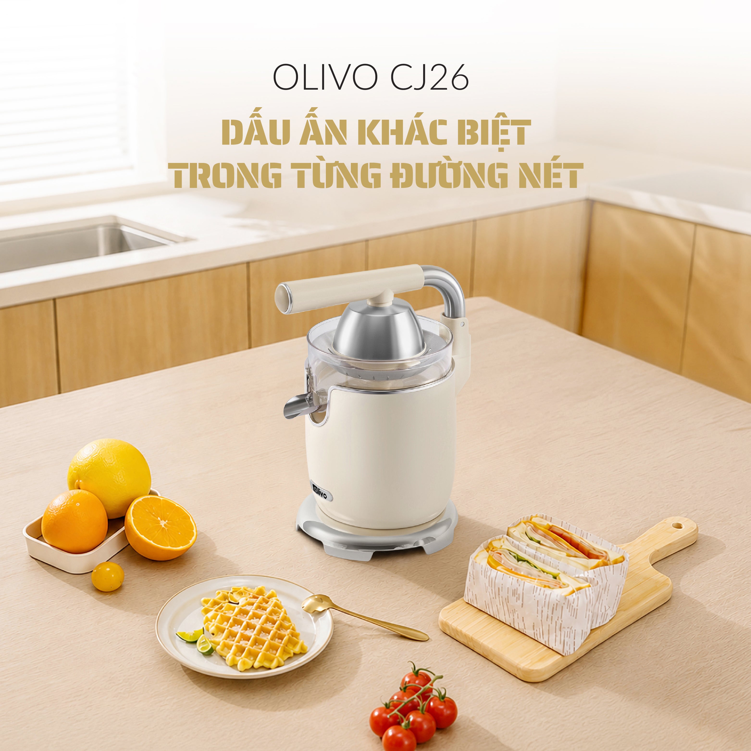 Máy Vắt Cam Trợ Lực Olivo CJ26 - Ép Kiệt Tối Ưu, Tay Cầm Trợ Lực, 2 Đầu Ép Linh Hoạt, Lưới Lọc Inox, Công Suất 600W, Thiết Kế Tối Giản Hiện Đại