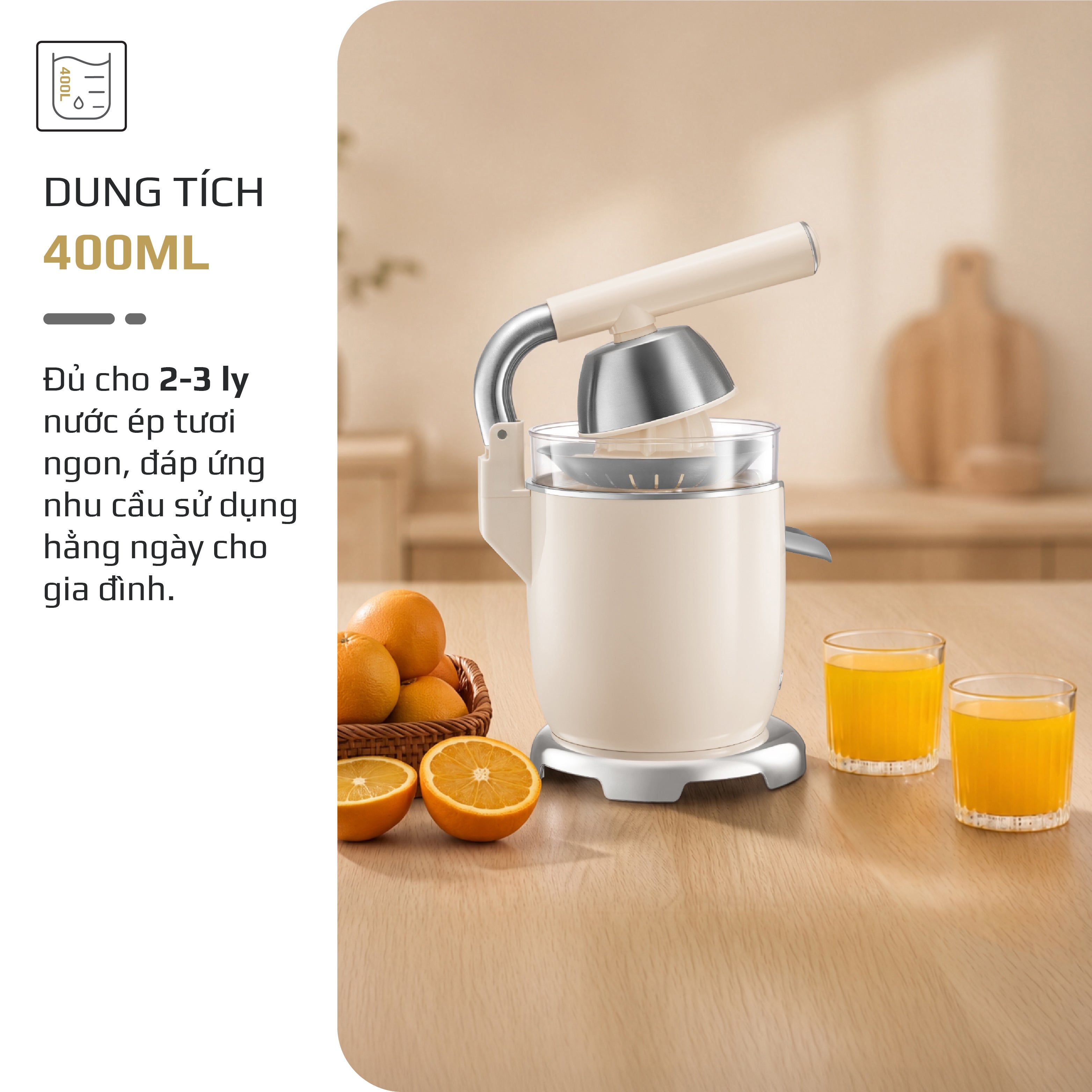 Máy Vắt Cam Trợ Lực Olivo CJ26 - Ép Kiệt Tối Ưu, Tay Cầm Trợ Lực, 2 Đầu Ép Linh Hoạt, Lưới Lọc Inox, Công Suất 600W, Thiết Kế Tối Giản Hiện Đại