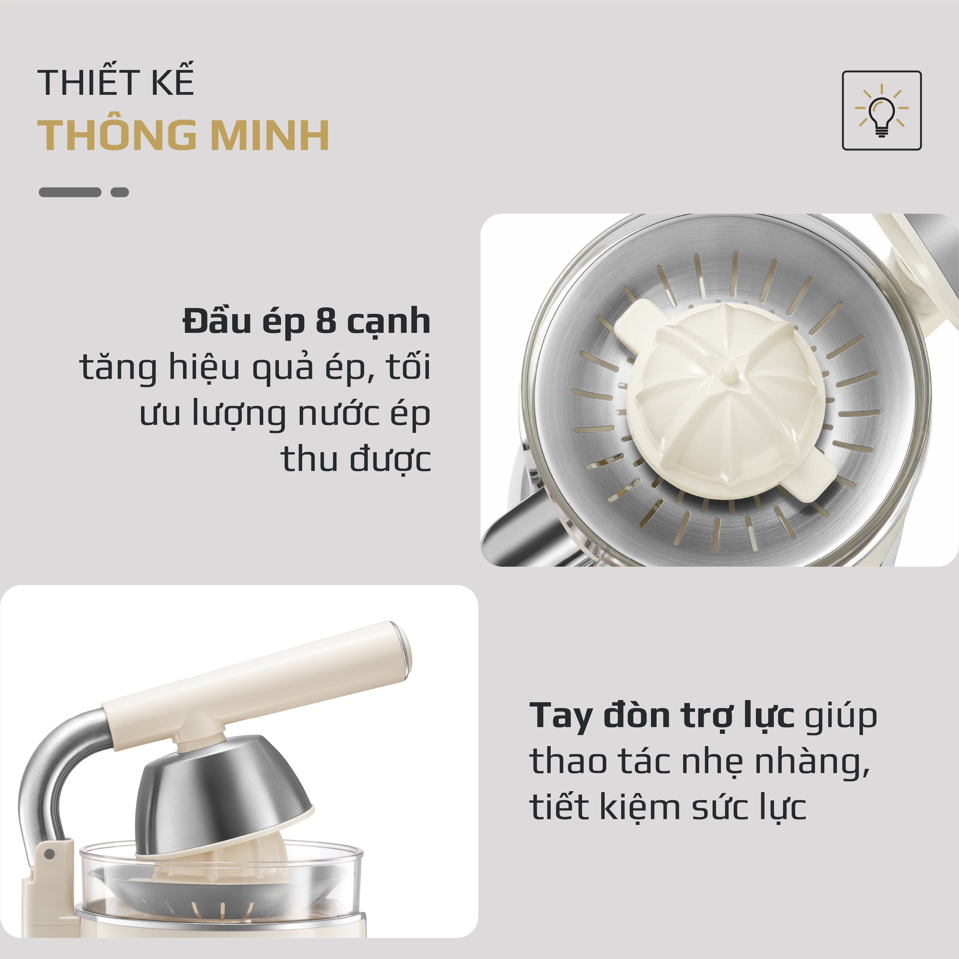 Máy Vắt Cam Trợ Lực Olivo CJ26 - Ép Kiệt Tối Ưu, Tay Cầm Trợ Lực, 2 Đầu Ép Linh Hoạt, Lưới Lọc Inox, Công Suất 600W, Thiết Kế Tối Giản Hiện Đại