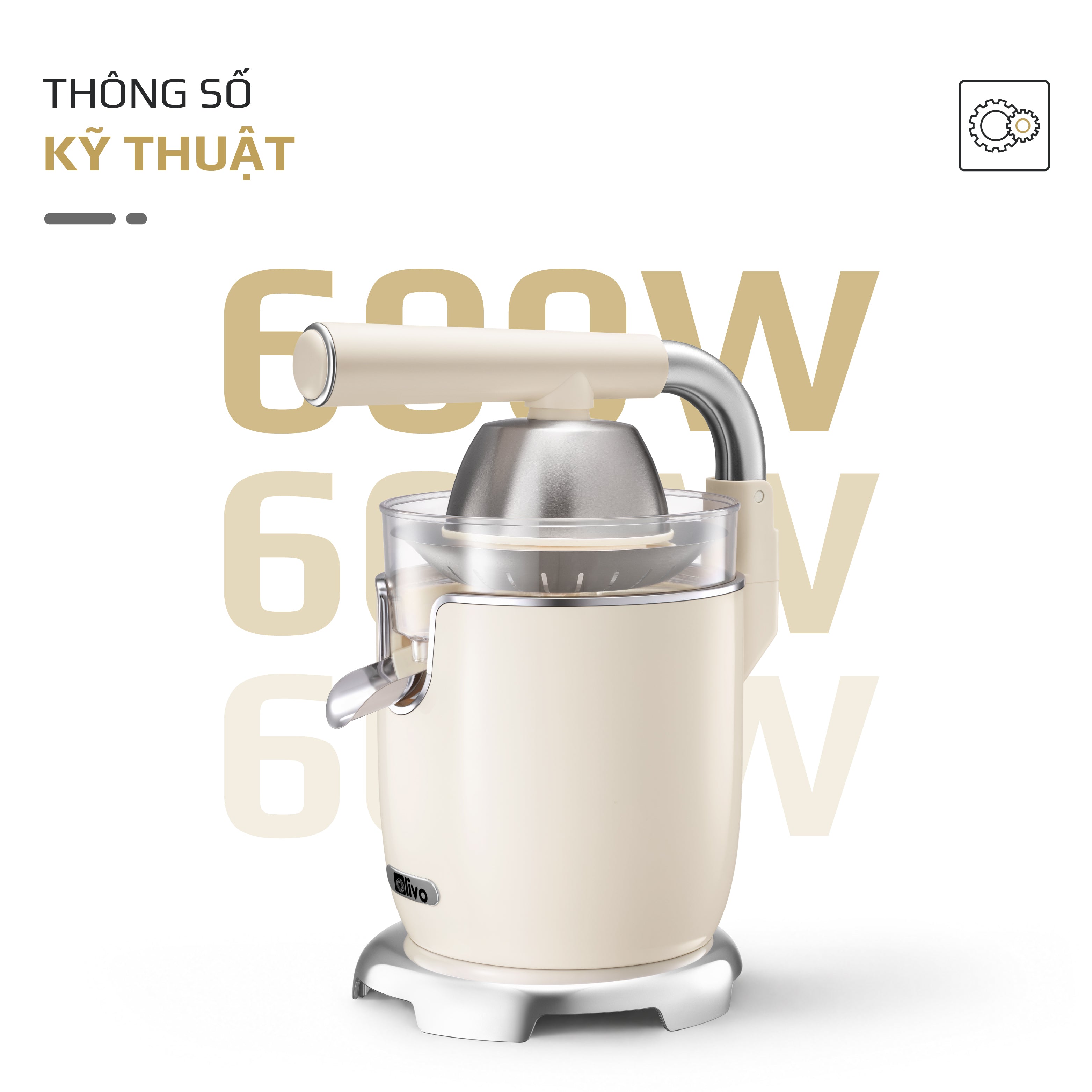 Máy Vắt Cam Trợ Lực Olivo CJ26 - Ép Kiệt Tối Ưu, Tay Cầm Trợ Lực, 2 Đầu Ép Linh Hoạt, Lưới Lọc Inox, Công Suất 600W, Thiết Kế Tối Giản Hiện Đại