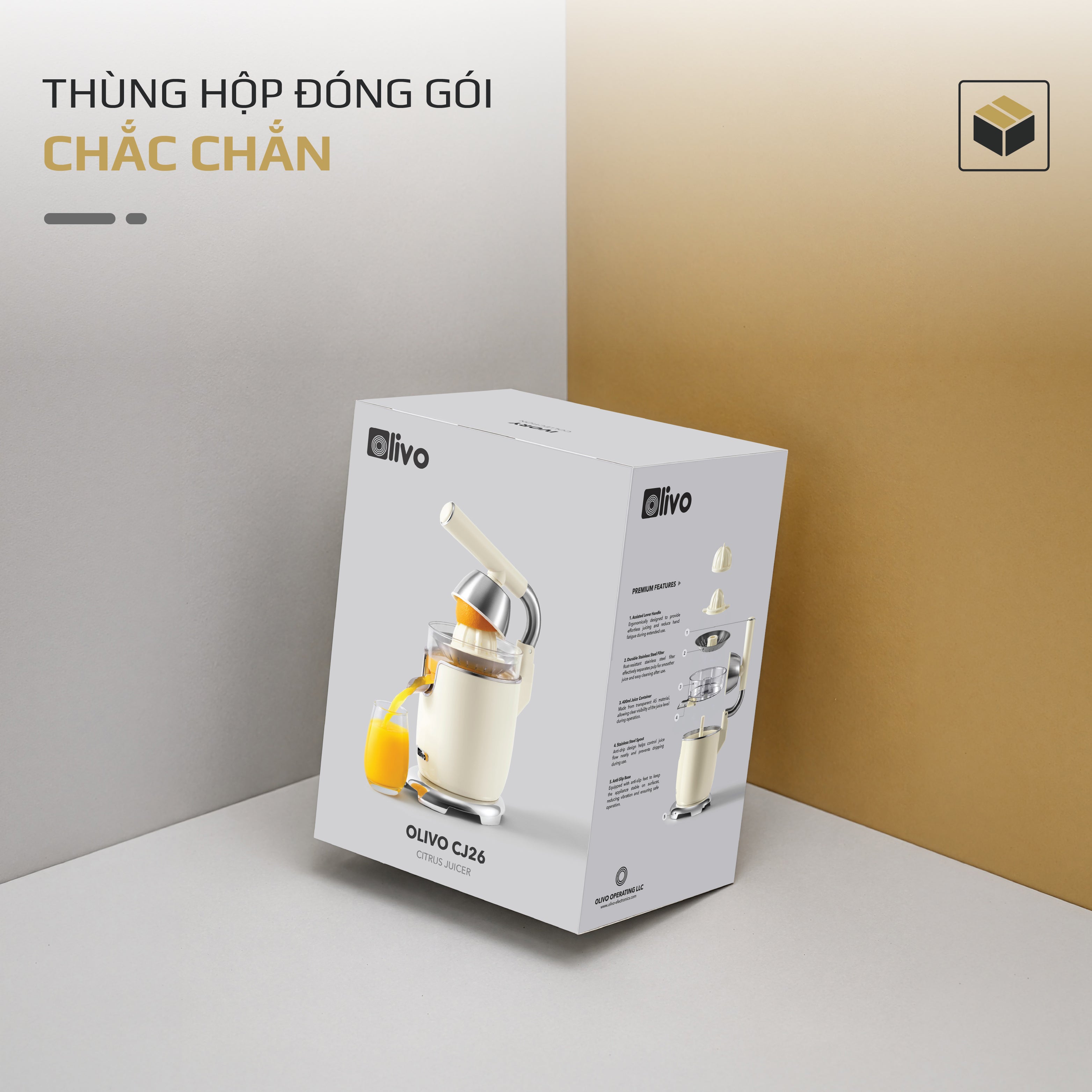 Máy Vắt Cam Trợ Lực Olivo CJ26 - Ép Kiệt Tối Ưu, Tay Cầm Trợ Lực, 2 Đầu Ép Linh Hoạt, Lưới Lọc Inox, Công Suất 600W, Thiết Kế Tối Giản Hiện Đại