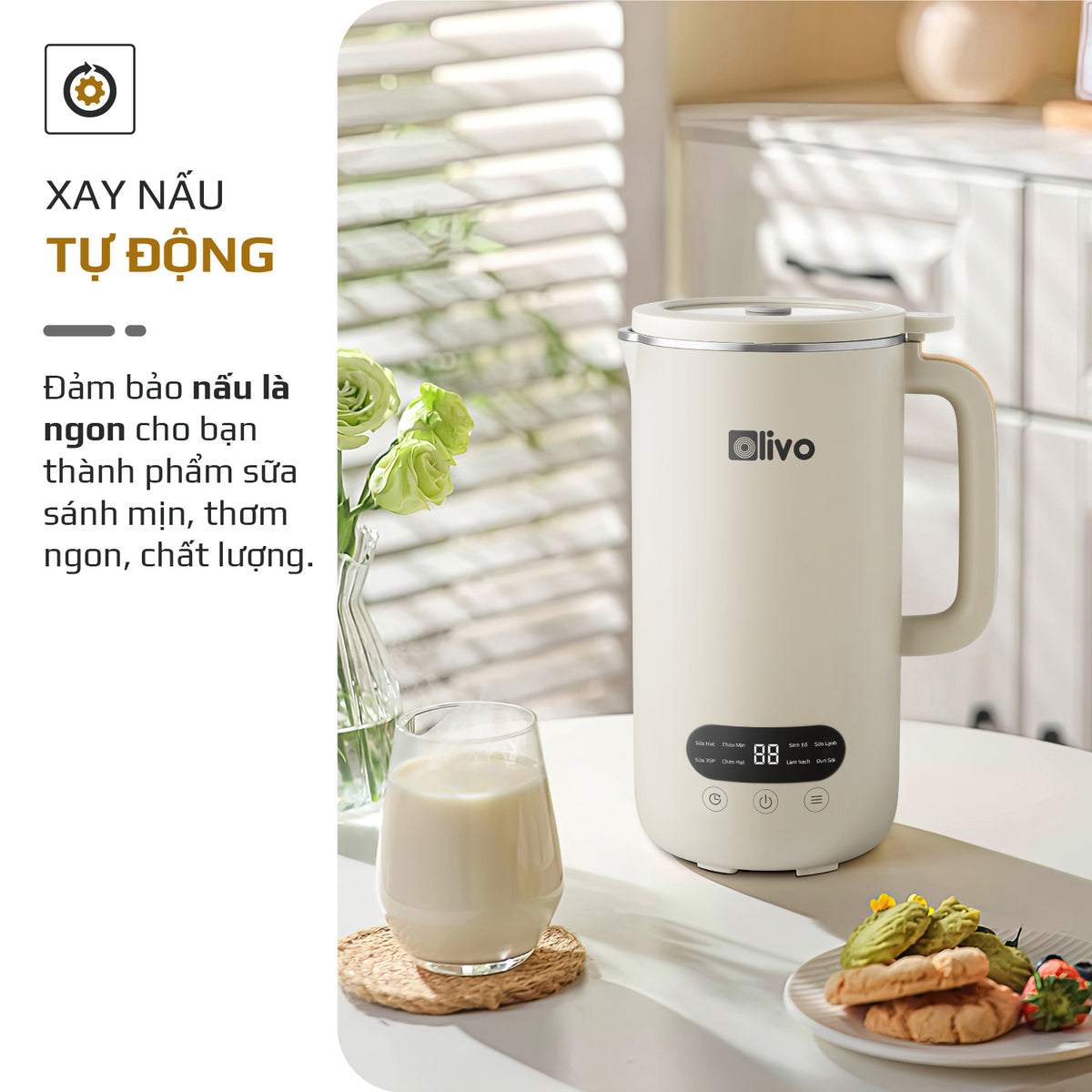 Máy Xay Nấu Đa Năng OLIVO CB1000 - Dung Tích 1L, Nắp INOX Kết Hợp Kính Cường Lực, Công Suất 880W, 9 Chế Độ, Chống Trào Hiệu Quả