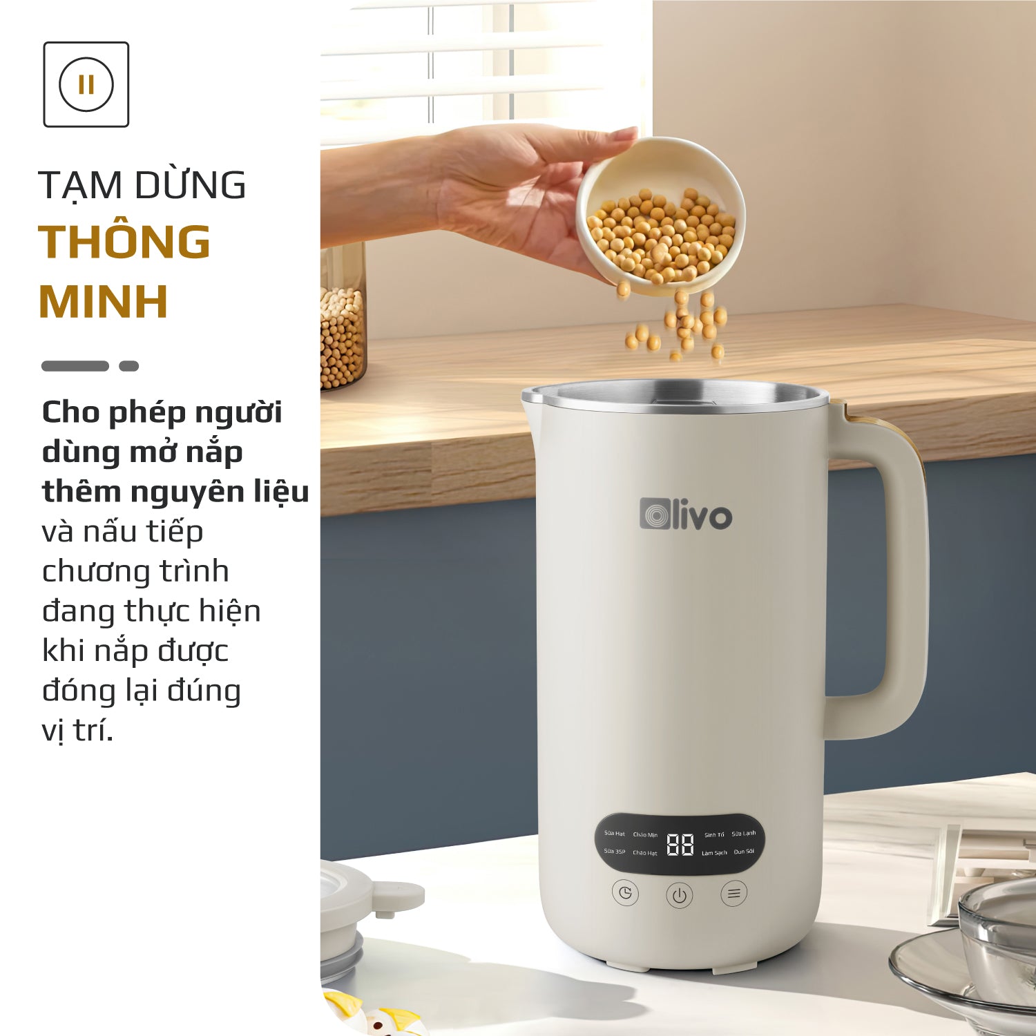 Máy Xay Nấu Đa Năng OLIVO CB1000 - Dung Tích 1L, Nắp INOX Kết Hợp Kính Cường Lực Duy Nhất Trên Thị Trường, Công Suất 880W, 9 Chế Độ, Chống Trào Tuyệt Đối