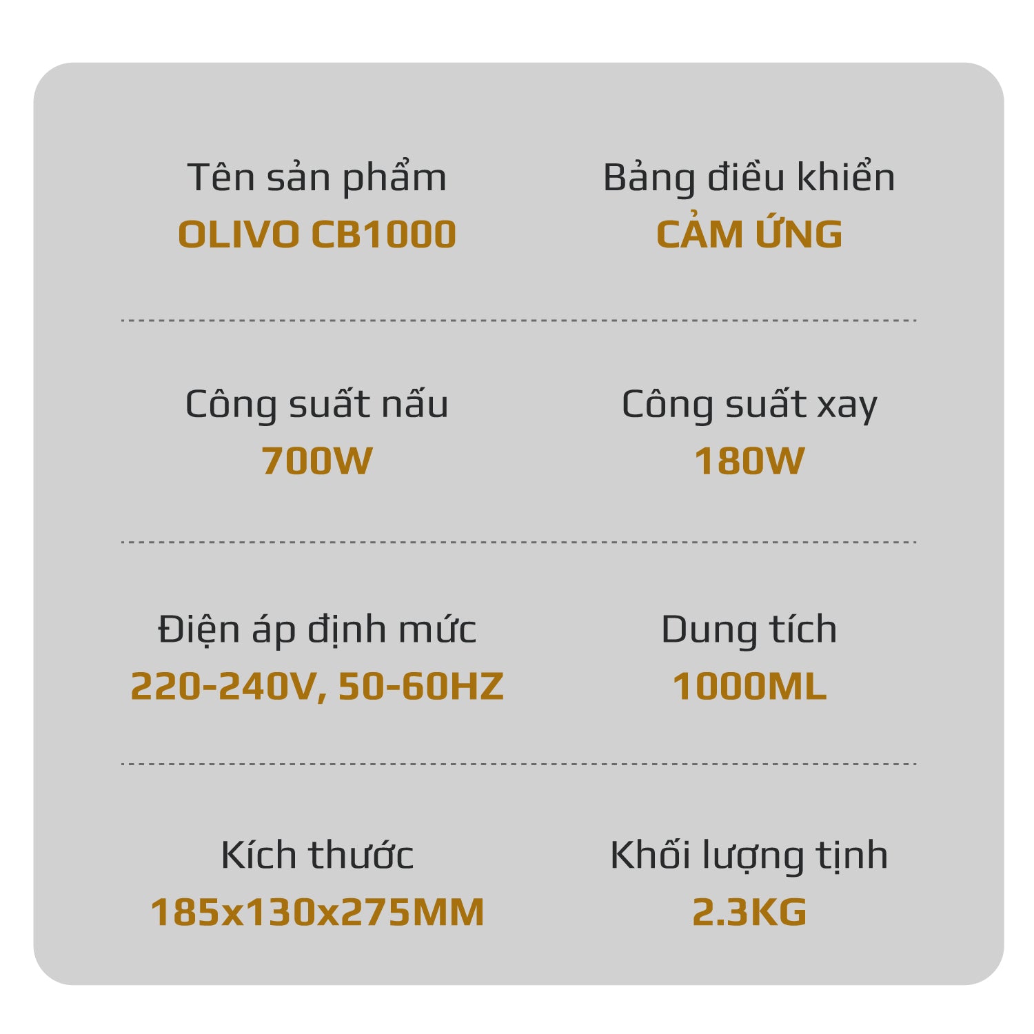 Máy Xay Nấu Đa Năng OLIVO CB1000 - Dung Tích 1L, Nắp INOX Kết Hợp Kính Cường Lực Duy Nhất Trên Thị Trường, Công Suất 880W, 9 Chế Độ, Chống Trào Tuyệt Đối
