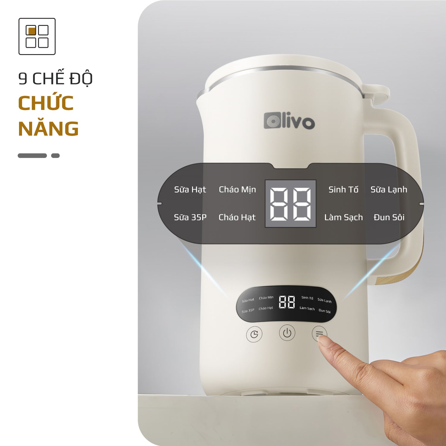 Máy Xay Nấu Đa Năng OLIVO CB1000 - Dung Tích 1L, Nắp INOX Kết Hợp Kính Cường Lực Duy Nhất Trên Thị Trường, Công Suất 880W, 9 Chế Độ, Chống Trào Tuyệt Đối