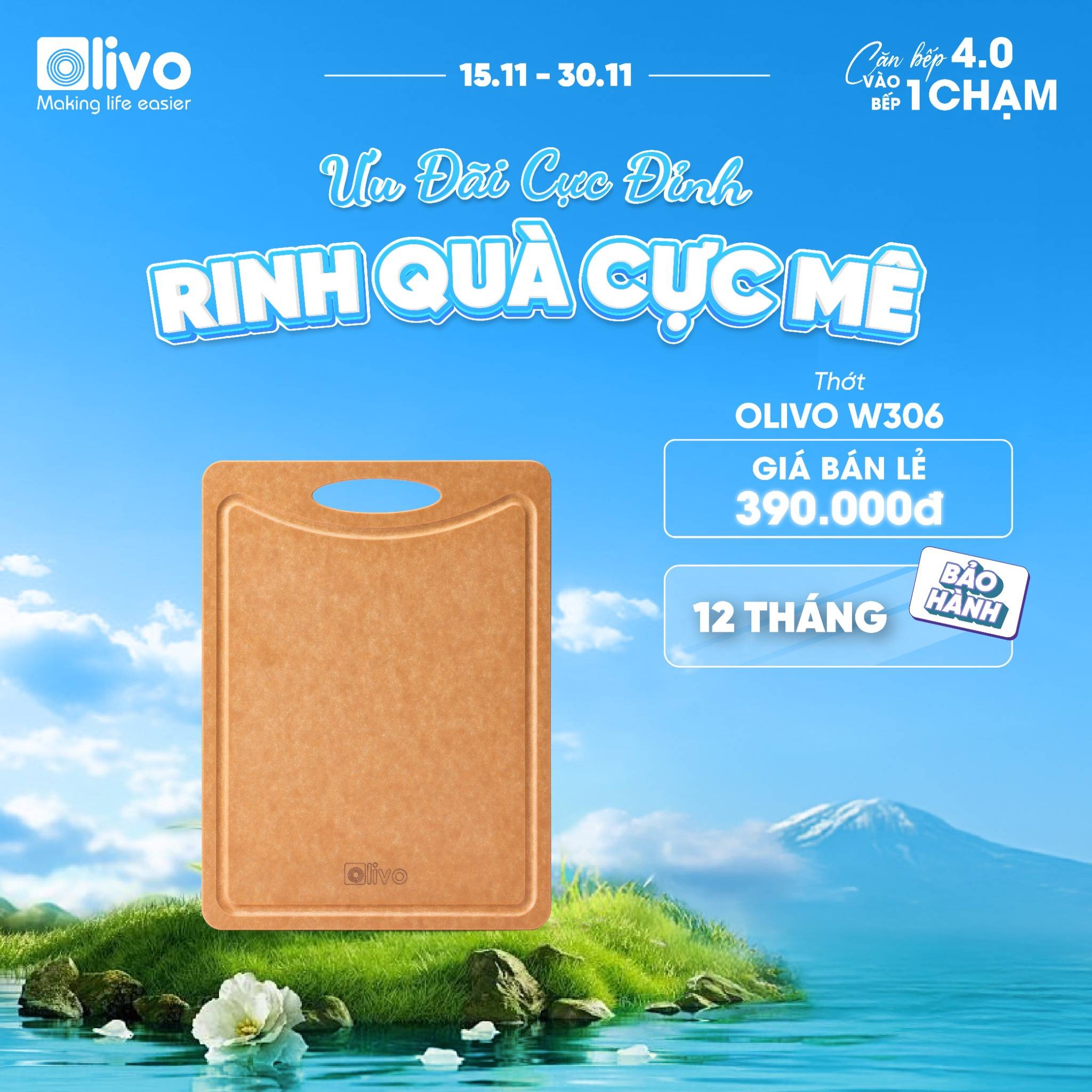 Thớt Gỗ OLIVO Wood Fiber W306 – W376 – Chống Cong Vênh, Ẩm Mốc, Không Bám Mùi Thực Phẩm – Sử Dụng Được Với Máy Rửa Bát