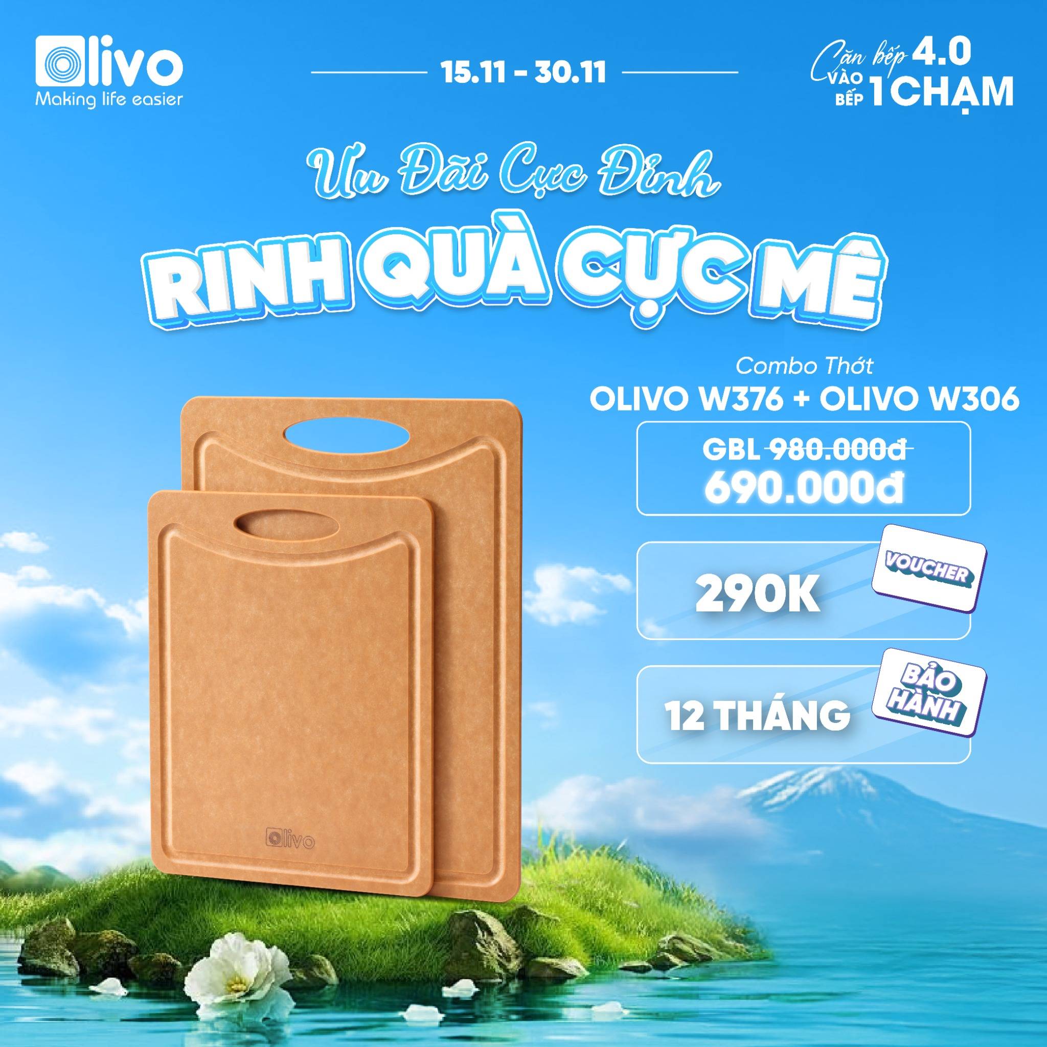 Thớt Gỗ OLIVO Wood Fiber W306 – W376 – Chống Cong Vênh, Ẩm Mốc, Không Bám Mùi Thực Phẩm – Sử Dụng Được Với Máy Rửa Bát