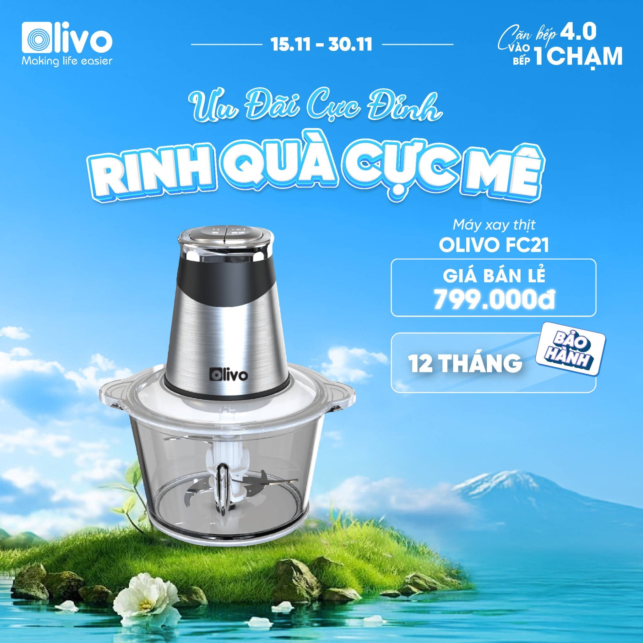 Máy Xay Thực Phẩm Đa Năng OLIVO FC21 - Dung Tích 2.1L - Công Suất 500W