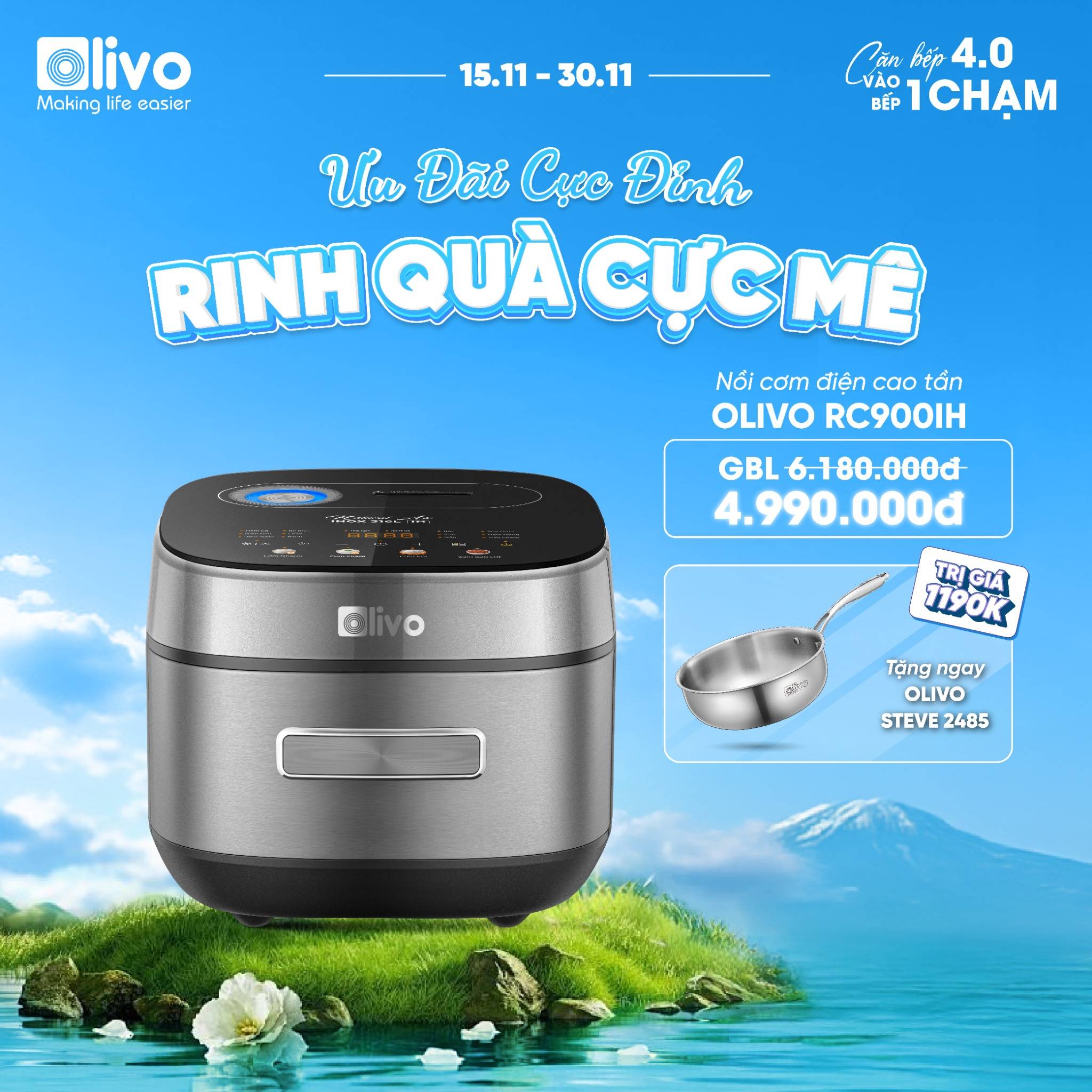 Nồi Cơm Điện Cao Tần OLIVO RC900IH – Lòng Nồi INOX 316L Cao Cấp, Công Nghệ Cao Tần Giữ Trọn Dinh Dưỡng, Bảng Điều Khiển Oled Sống Động, Hiện Đại, Cao Cấp