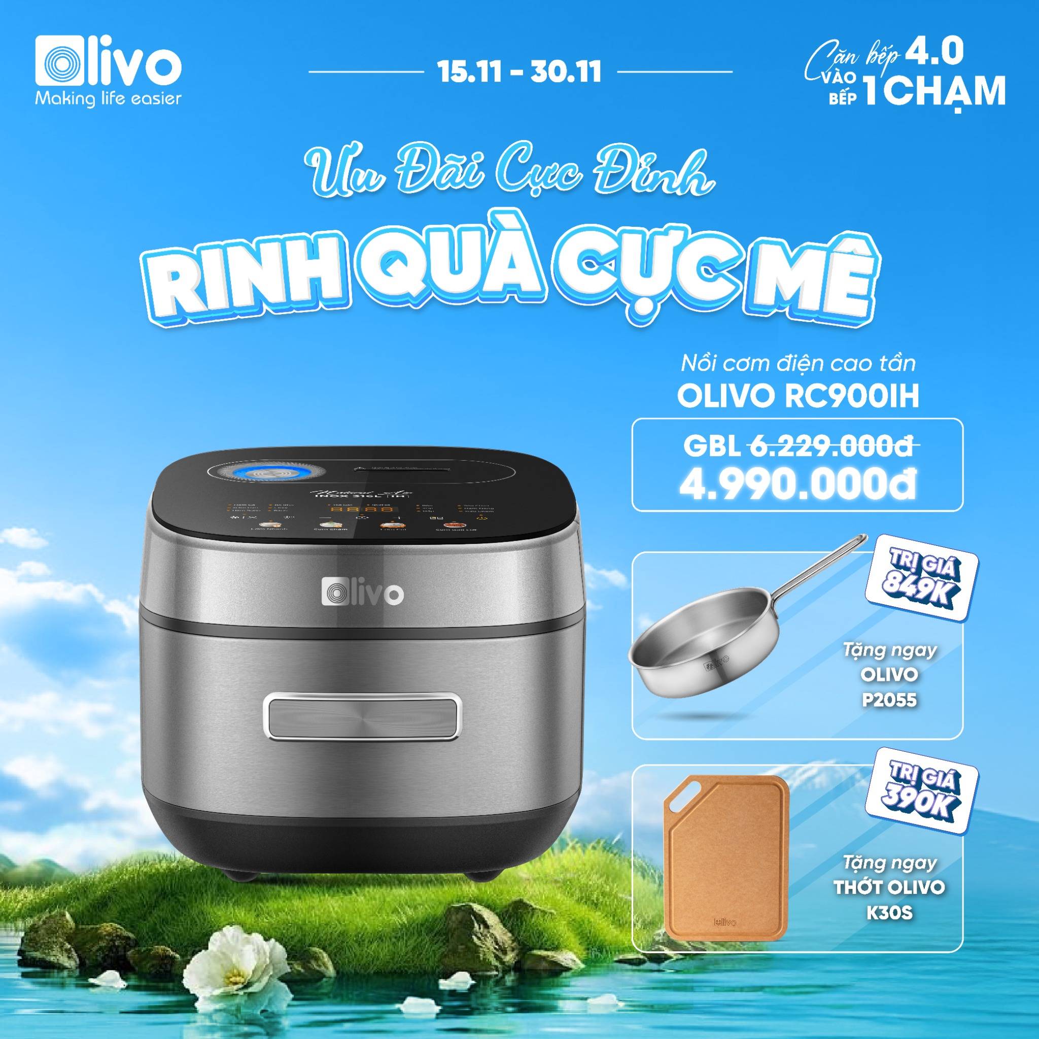 Nồi Cơm Điện Cao Tần OLIVO RC900IH – Lòng Nồi INOX 316L Cao Cấp, Công Nghệ Cao Tần Giữ Trọn Dinh Dưỡng, Bảng Điều Khiển Oled Sống Động, Hiện Đại, Cao Cấp