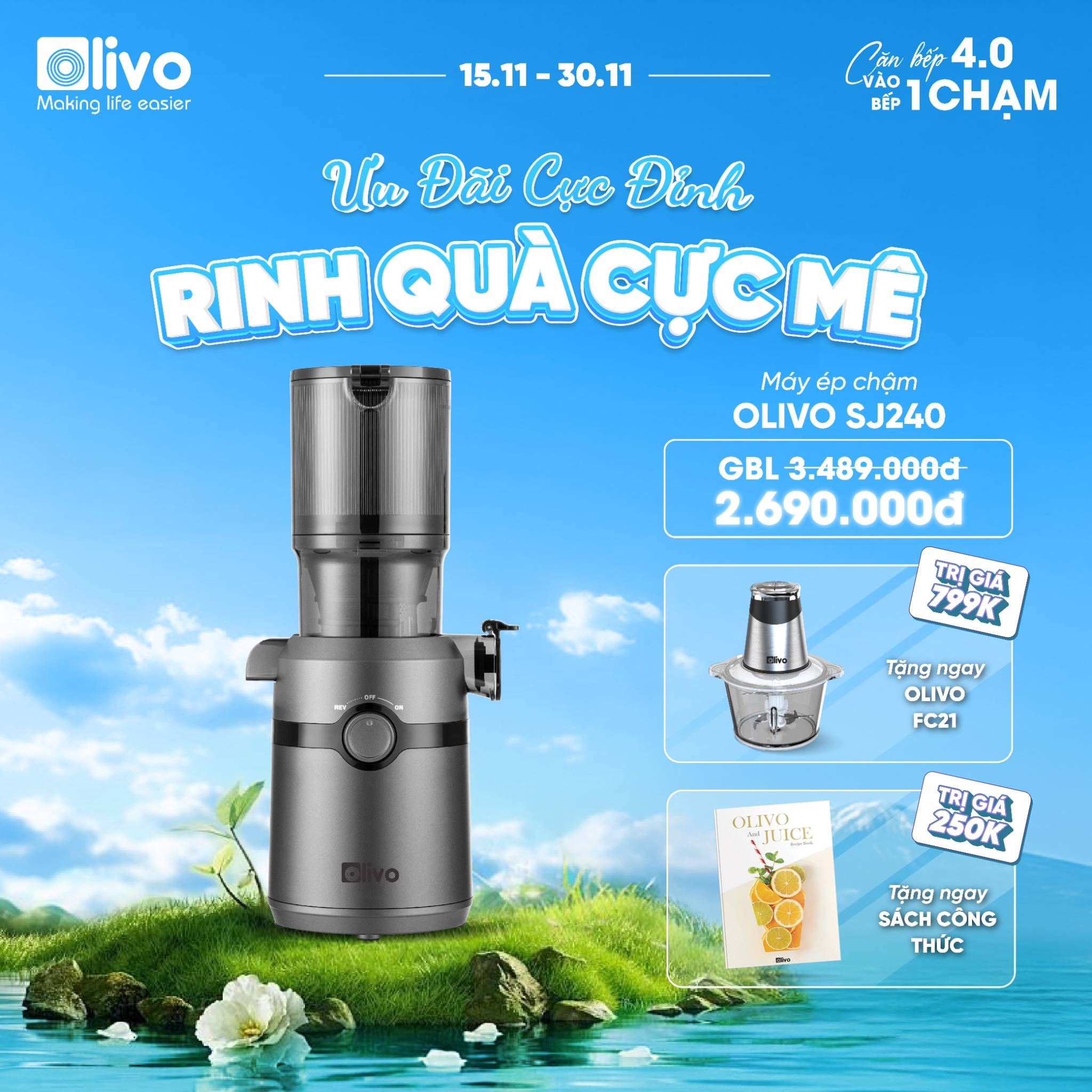 Máy Ép Chậm OLIVO SJ240 - Phiên Bản Giới Hạn Màu Titanium - Khoang Tiếp Lớn - Giải Pháp Hoàn Hảo Cho Việc Ép Kết Hợp Trái Cây, Rau Củ