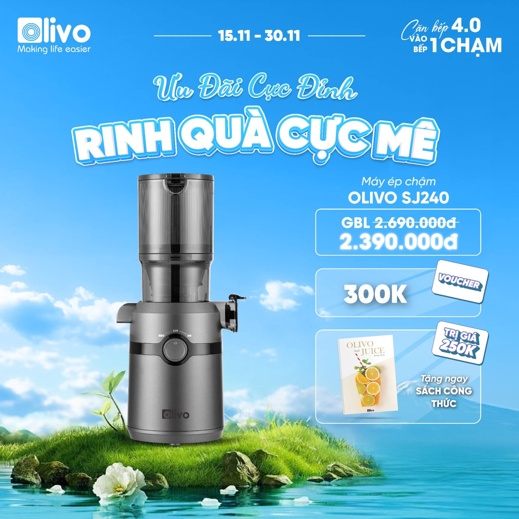 Máy Ép Chậm OLIVO SJ240 - Phiên Bản Giới Hạn Màu Titanium - Khoang Tiếp Lớn - Giải Pháp Hoàn Hảo Cho Việc Ép Kết Hợp Trái Cây, Rau Củ