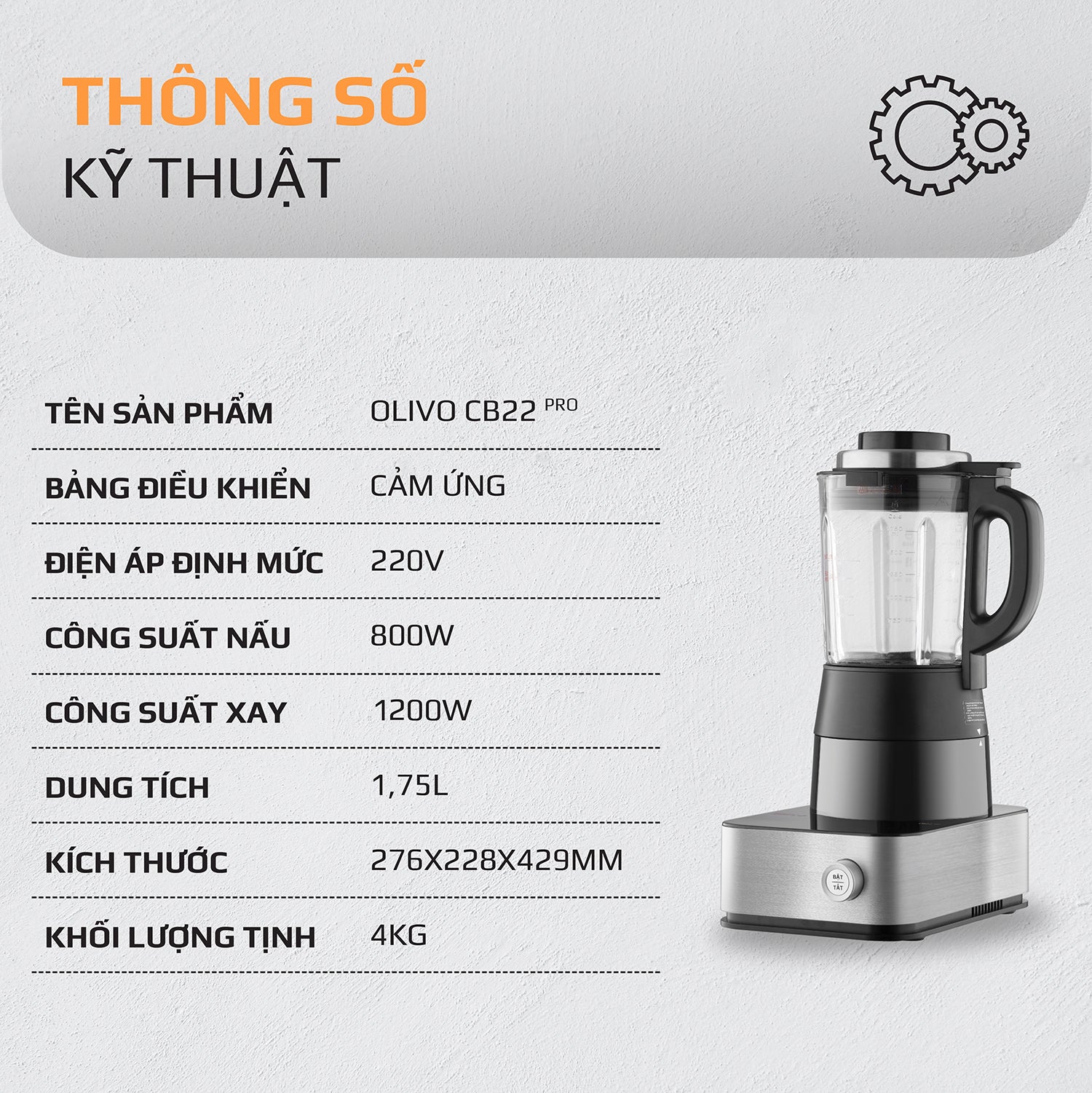 Máy Xay Nấu Cao Cấp OLIVO CB22 PRO - Độ Ồn Thấp Nhất - Chống Trào Tuyệt Đối - Vệ Sinh Khử Khuẩn