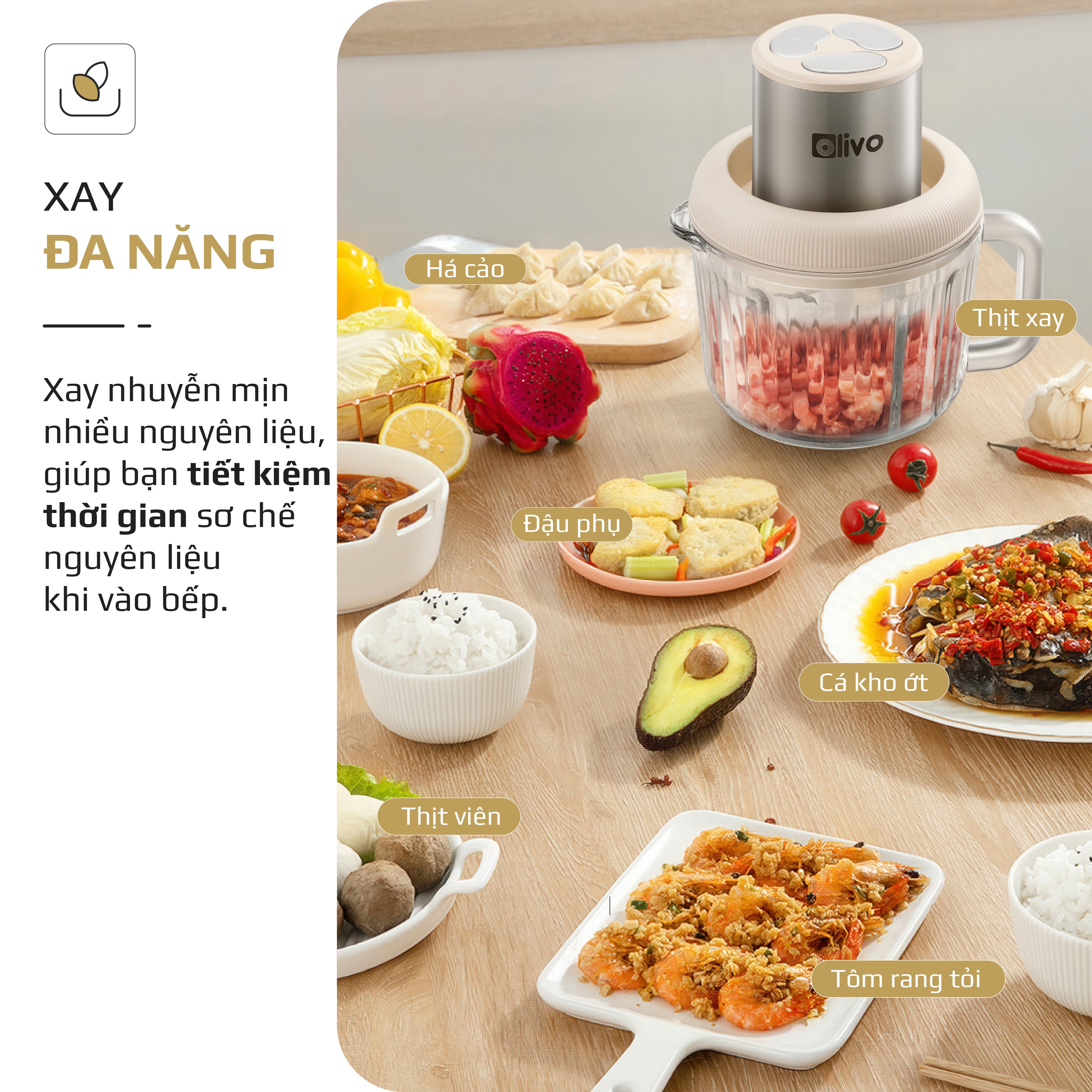 Máy Xay Thực Phẩm Đa Năng OLIVO FC25 - 2 Cối Xay - Dung Tích 2L Và 300ML - Công Suất 300W - 3 Chế Độ Xay