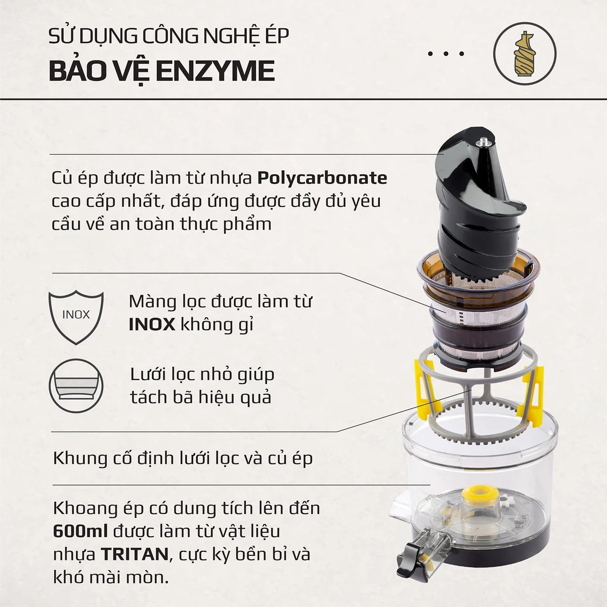 Máy Ép Chậm OLIVO SJ189 Cao Cấp -  Ép Trái Cây - Rau Củ Quả - Làm Kem - BH 10 Năm