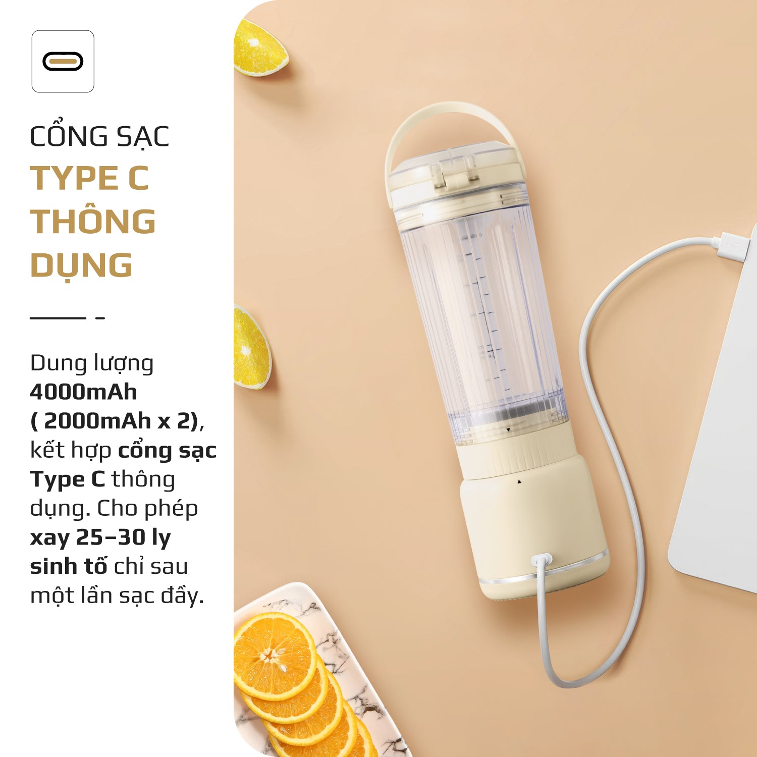 Máy Xay Sinh Tố Cầm Tay OLIVO PB02 - Pin Sạc Bền Bỉ - Nắp Đế Thay Thế - Quai Cầm Tiện Lợi - Dễ Dàng Vệ Sinh - Dung Tích 500ML - Công Suất 100W