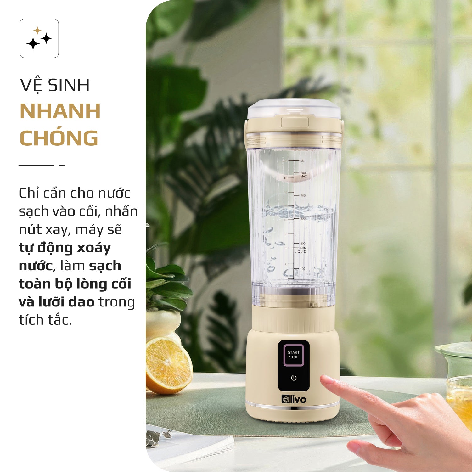 Máy Xay Sinh Tố Cầm Tay OLIVO PB02 - Pin Sạc Bền Bỉ - Nắp Đế Thay Thế - Quai Cầm Tiện Lợi - Dễ Dàng Vệ Sinh - Dung Tích 500ML - Công Suất 100W