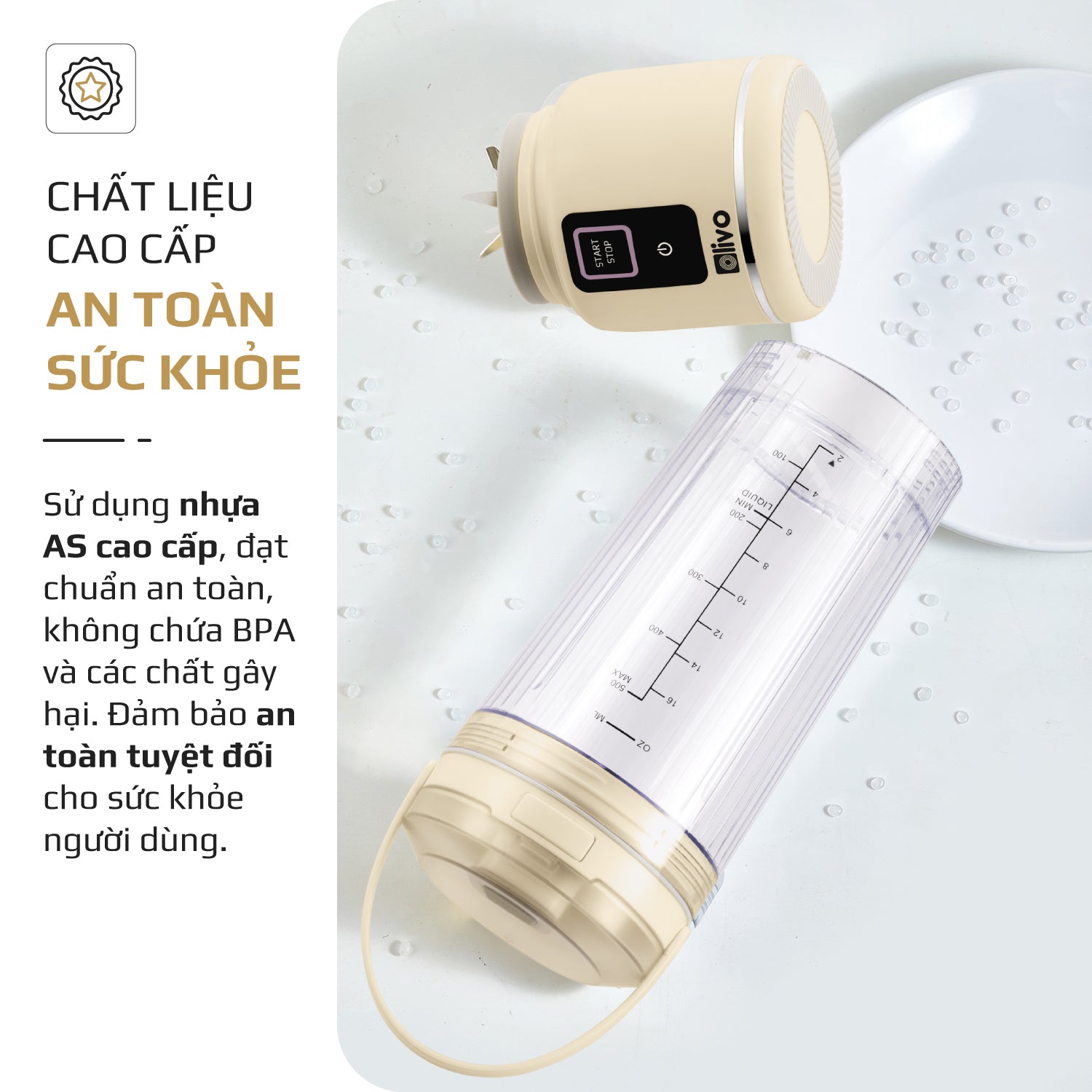 Máy Xay Sinh Tố Cầm Tay OLIVO PB02 - Pin Sạc Bền Bỉ - Nắp Đế Thay Thế - Quai Cầm Tiện Lợi - Dễ Dàng Vệ Sinh - Dung Tích 500ML - Công Suất 100W