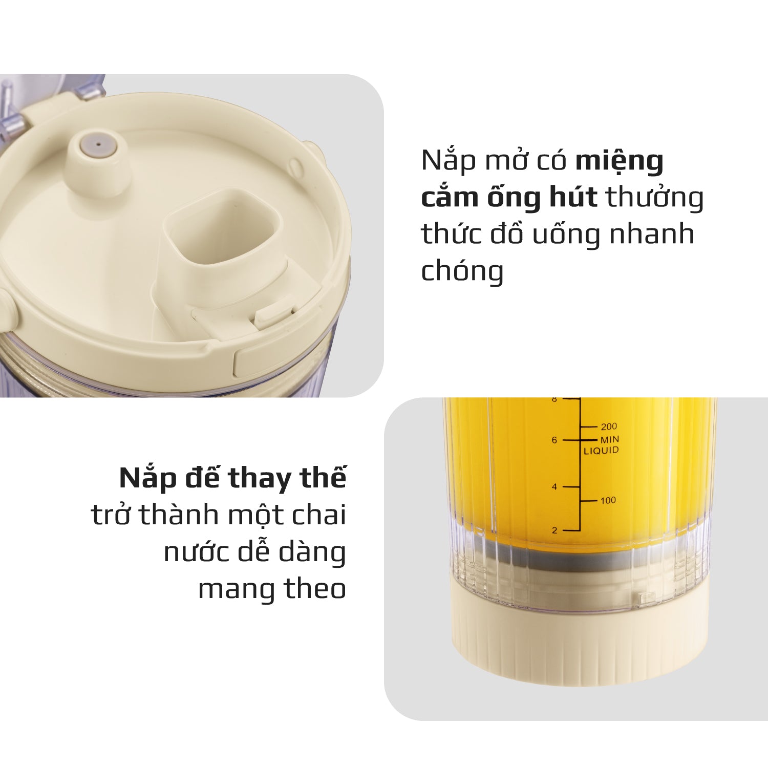 Máy Xay Sinh Tố Cầm Tay OLIVO PB02 - Pin Sạc Bền Bỉ - Nắp Đế Thay Thế - Quai Cầm Tiện Lợi - Dễ Dàng Vệ Sinh - Dung Tích 500ML - Công Suất 100W