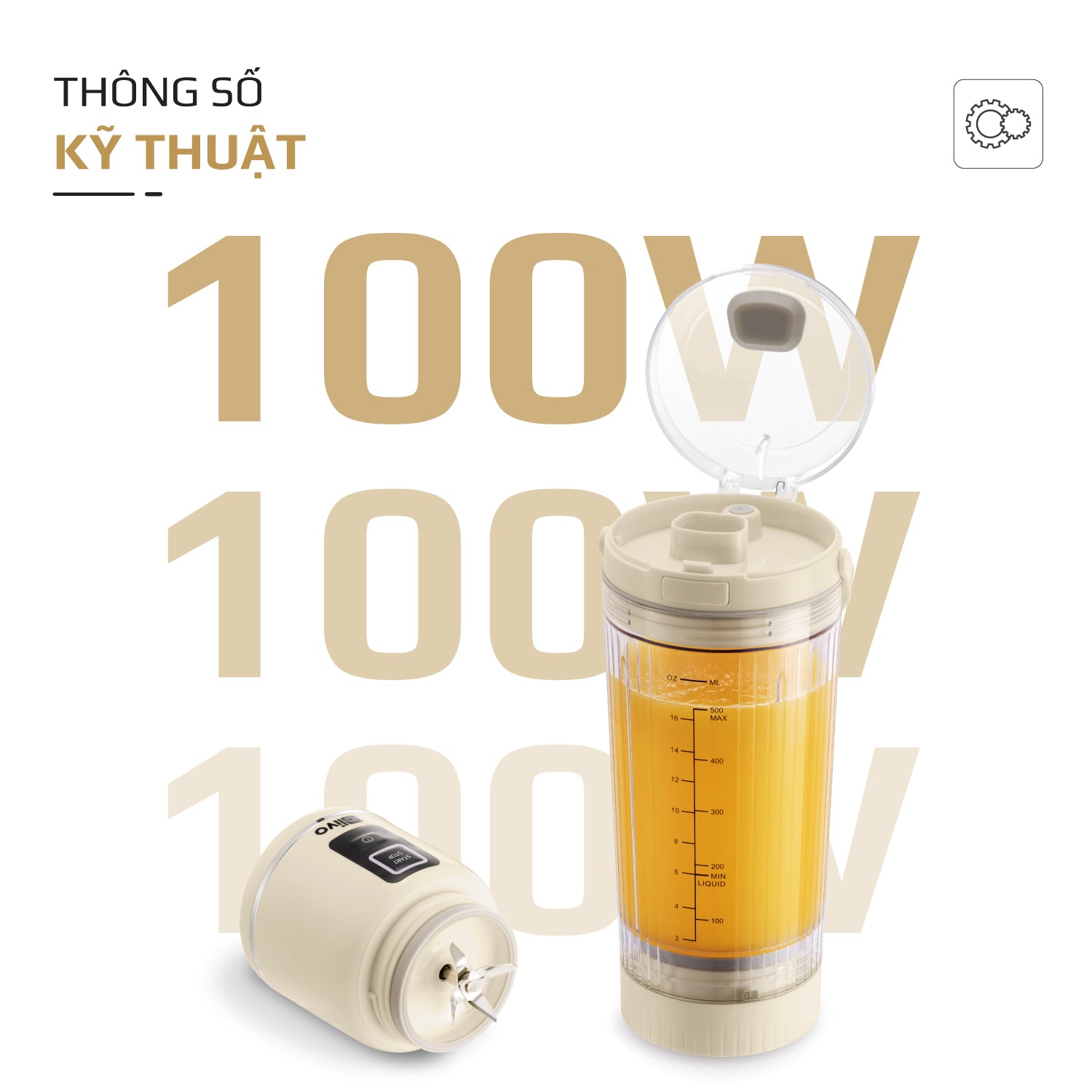 Máy Xay Sinh Tố Cầm Tay OLIVO PB02 - Pin Sạc Bền Bỉ - Nắp Đế Thay Thế - Quai Cầm Tiện Lợi - Dễ Dàng Vệ Sinh - Dung Tích 500ML - Công Suất 100W