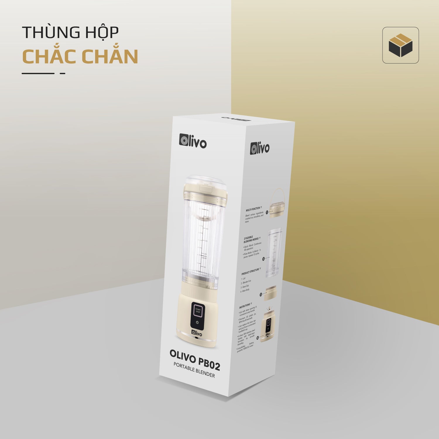 Máy Xay Sinh Tố Cầm Tay OLIVO PB02 - Pin Sạc Bền Bỉ - Nắp Đế Thay Thế - Quai Cầm Tiện Lợi - Dễ Dàng Vệ Sinh - Dung Tích 500ML - Công Suất 100W