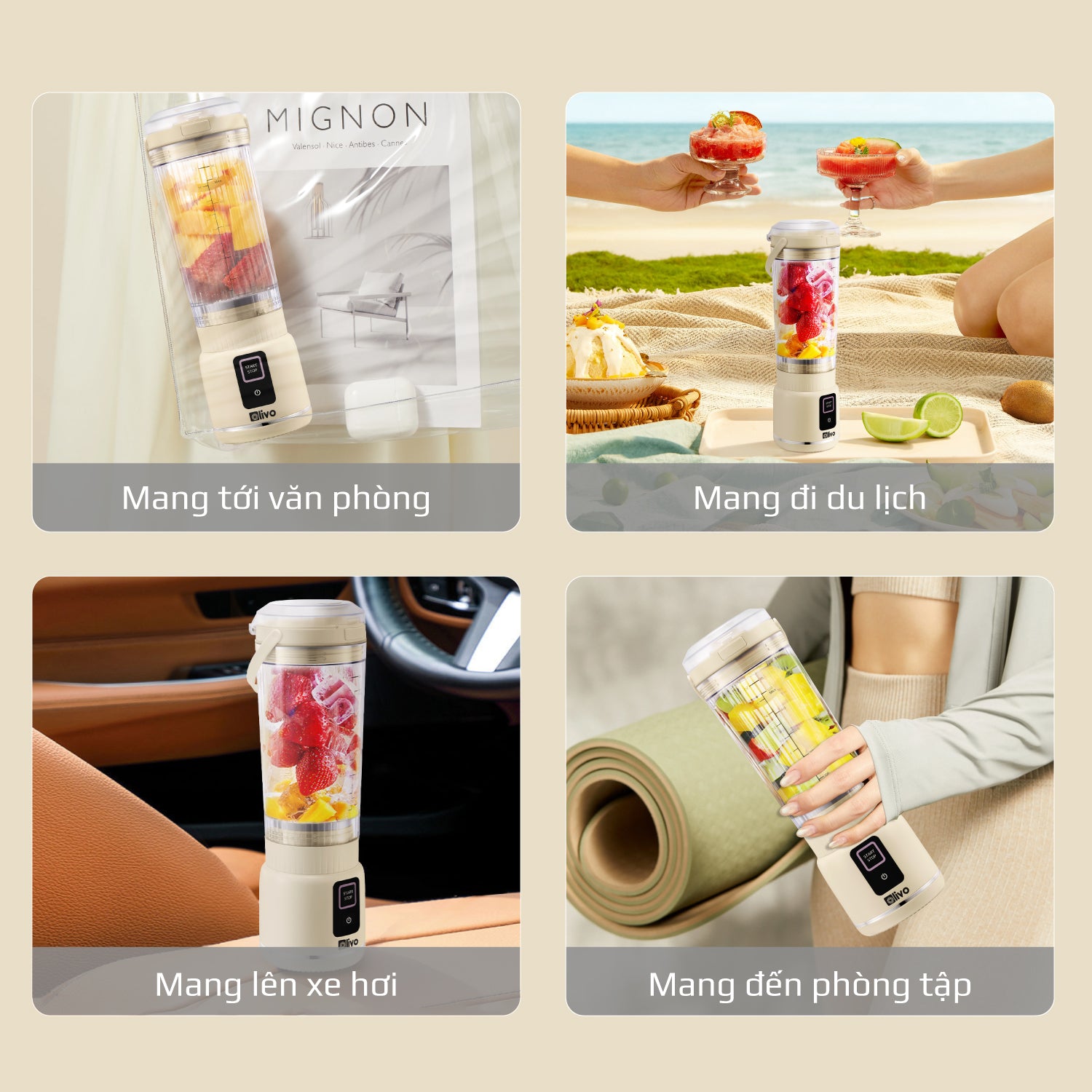 Máy Xay Sinh Tố Cầm Tay OLIVO PB02 - Pin Sạc Bền Bỉ - Nắp Đế Thay Thế - Quai Cầm Tiện Lợi - Dễ Dàng Vệ Sinh - Dung Tích 500ML - Công Suất 100W