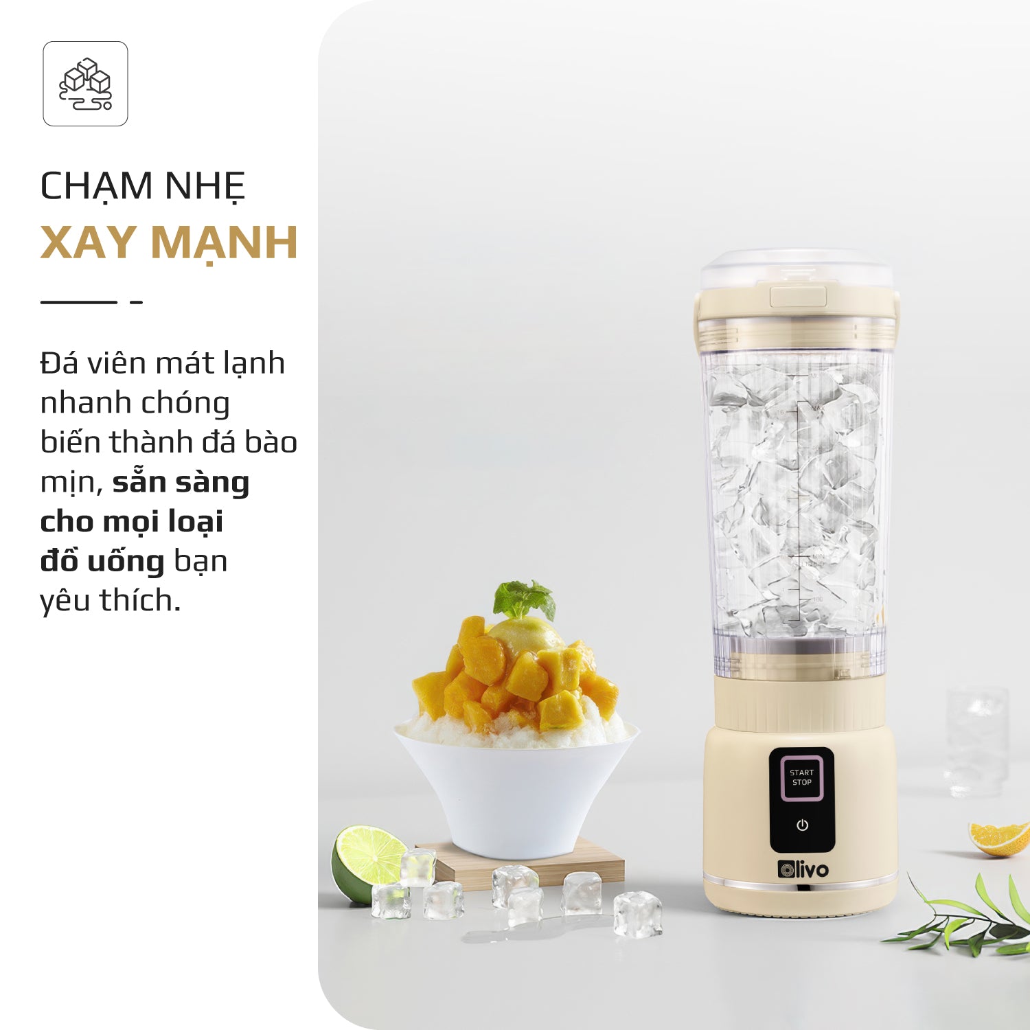 Máy Xay Sinh Tố Cầm Tay OLIVO PB02 - Pin Sạc Bền Bỉ - Nắp Đế Thay Thế - Quai Cầm Tiện Lợi - Dễ Dàng Vệ Sinh - Dung Tích 500ML - Công Suất 100W