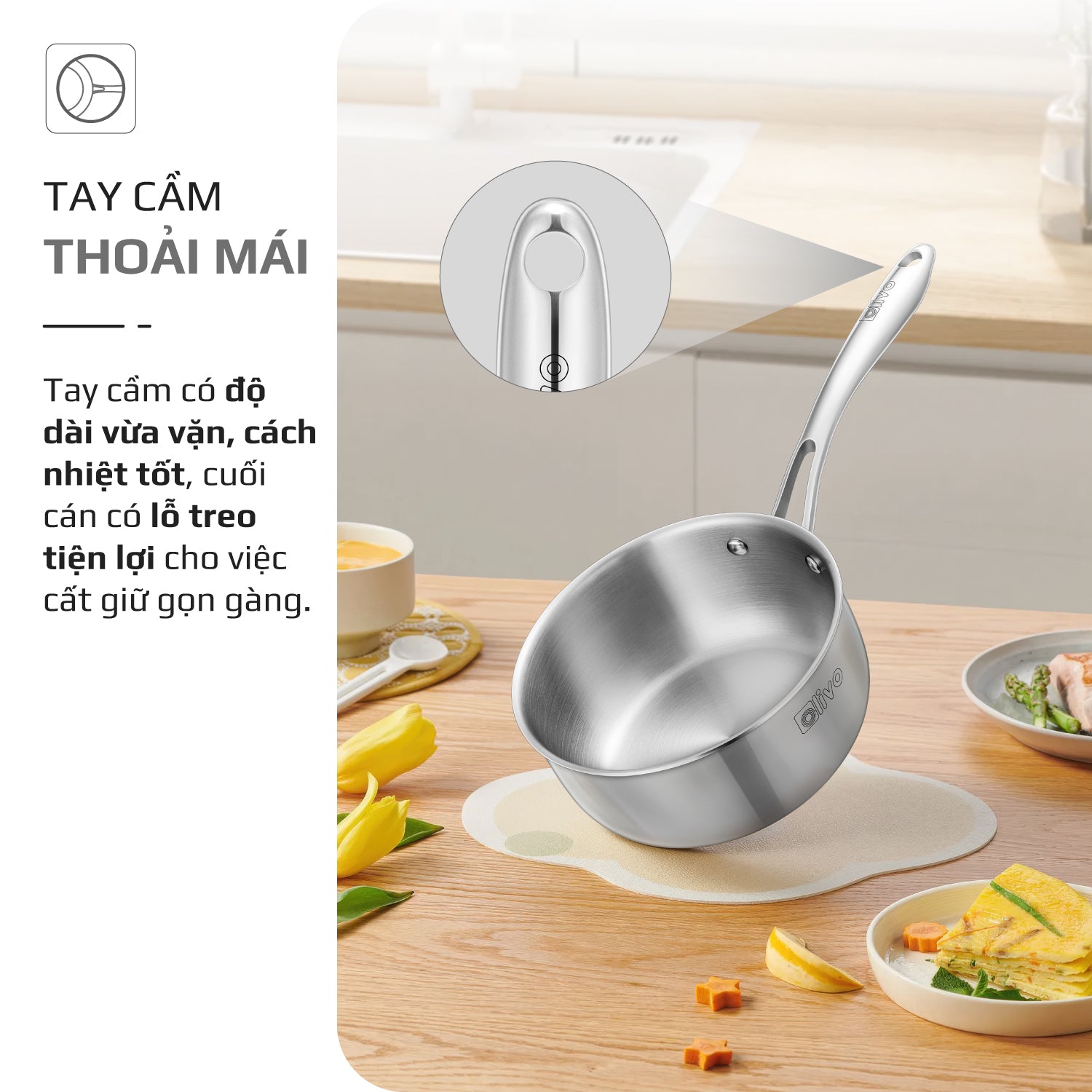 Quánh INOX OLIVO Davinci SD1885 - Kích Thước Nhỏ Gọn - Đường Kính 18Cm - Sâu Lòng  8.5Cm - Nấu Được Trên Mọi Loại Bếp