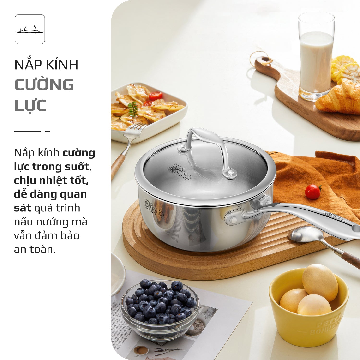 Quánh INOX OLIVO Davinci SD1885 - Kích Thước Nhỏ Gọn - Đường Kính 18Cm - Sâu Lòng  8.5Cm - Nấu Được Trên Mọi Loại Bếp