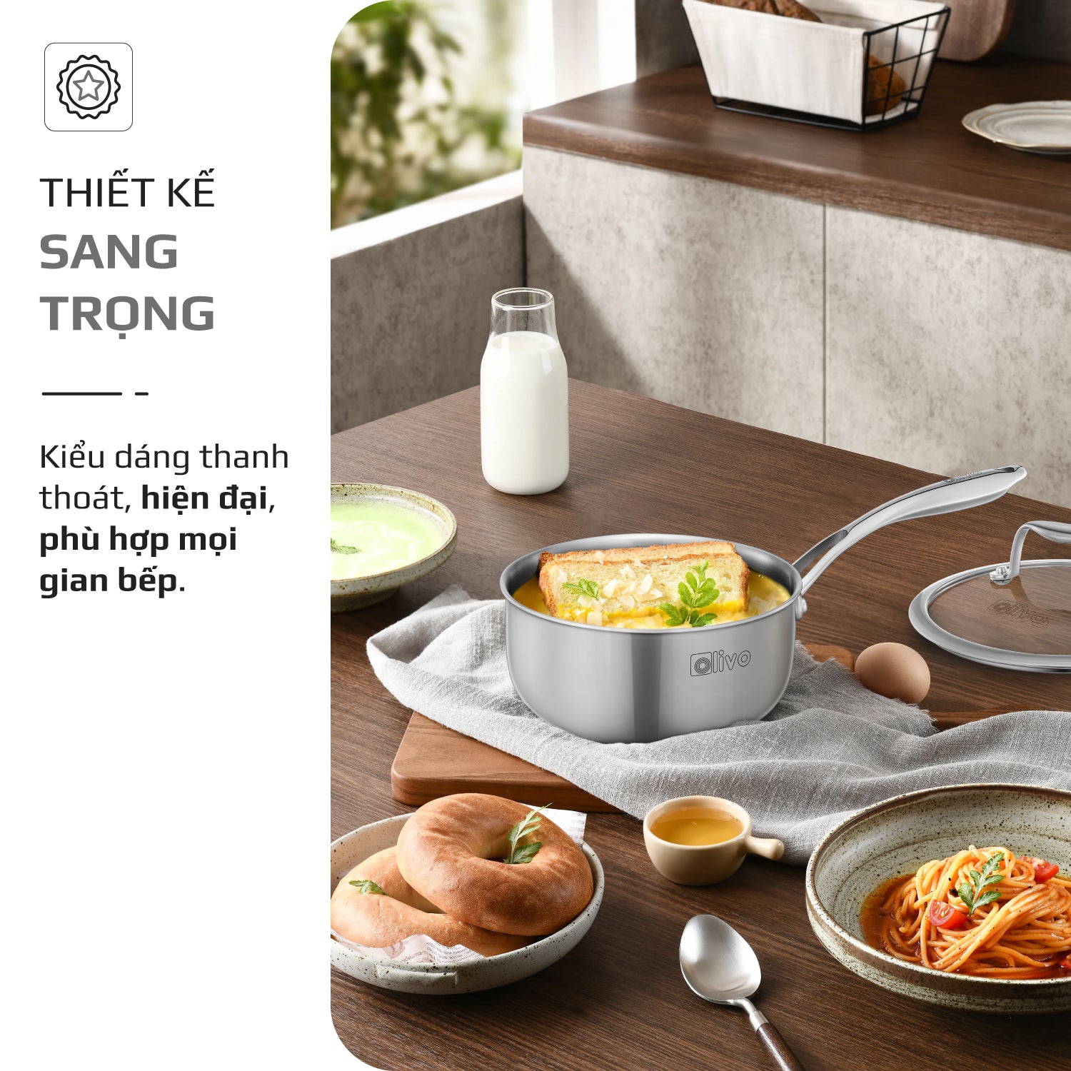 Quánh INOX OLIVO Davinci SD1885 - Kích Thước Nhỏ Gọn - Đường Kính 18Cm - Sâu Lòng  8.5Cm - Nấu Được Trên Mọi Loại Bếp