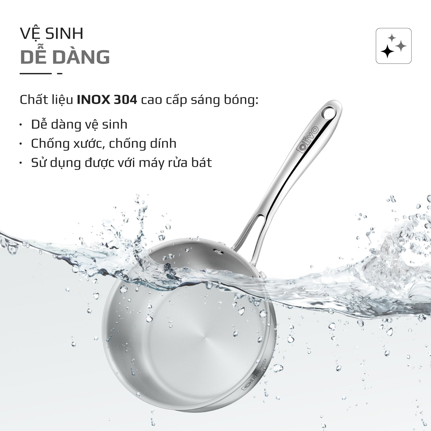 Quánh INOX OLIVO Davinci SD1885 - Kích Thước Nhỏ Gọn - Đường Kính 18Cm - Sâu Lòng  8.5Cm - Nấu Được Trên Mọi Loại Bếp