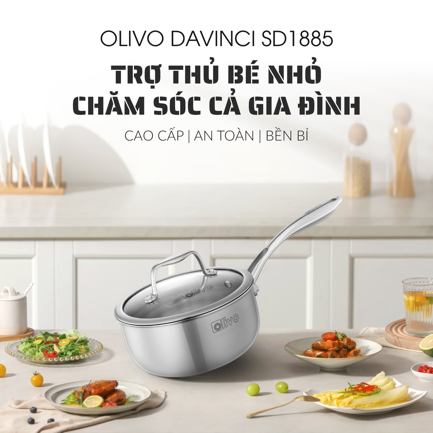 Quánh INOX OLIVO Davinci SD1885 - Kích Thước Nhỏ Gọn - Đường Kính 18Cm - Sâu Lòng  8.5Cm - Nấu Được Trên Mọi Loại Bếp
