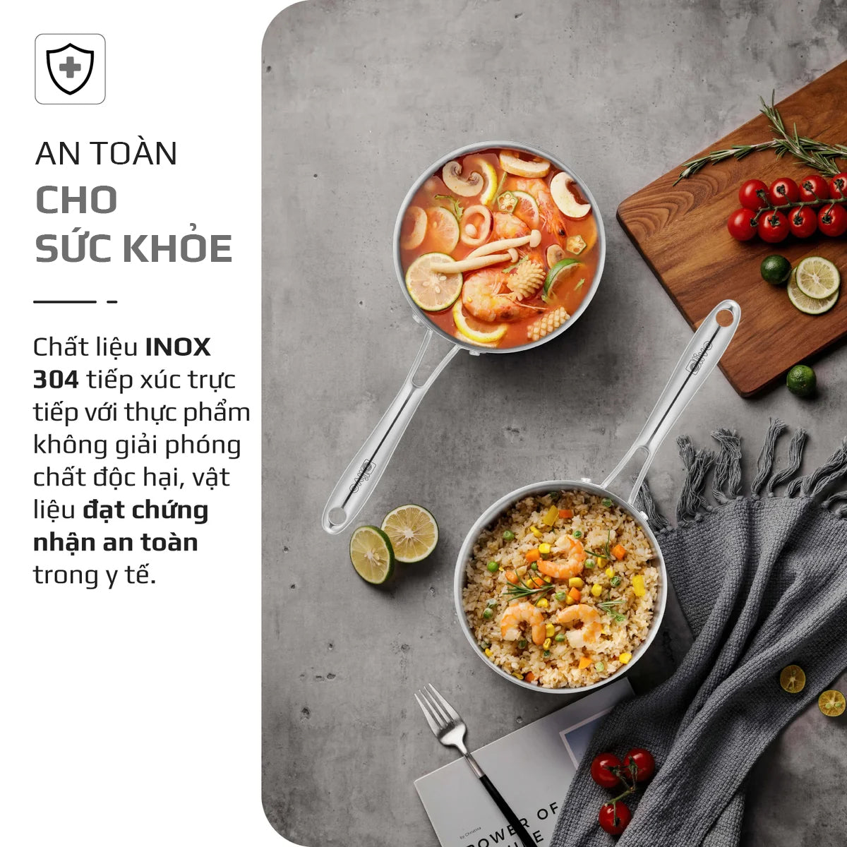 Quánh INOX OLIVO Davinci SD1885 - Kích Thước Nhỏ Gọn - Đường Kính 18Cm - Sâu Lòng  8.5Cm - Nấu Được Trên Mọi Loại Bếp