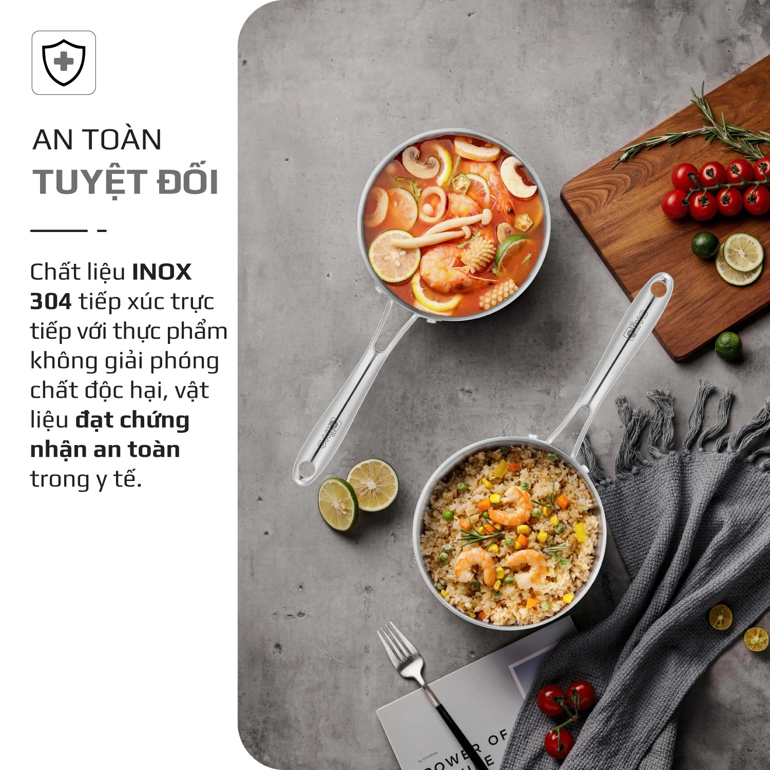 Quánh INOX OLIVO Davinci SD1885 - Kích Thước Nhỏ Gọn - Đường Kính 18Cm - Sâu Lòng  8.5Cm - Nấu Được Trên Mọi Loại Bếp